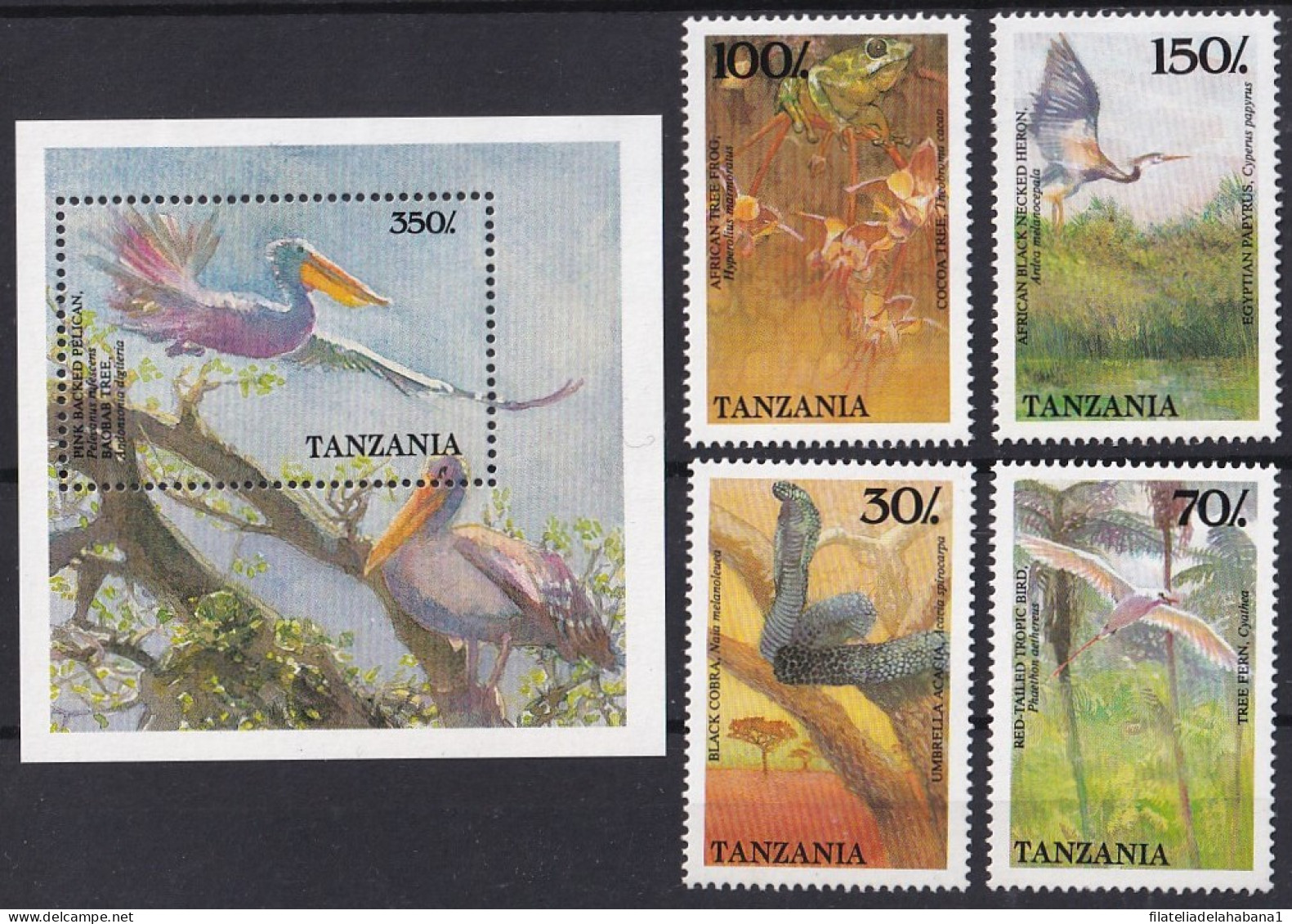 F-EX43482 TANZANIA MNH 1988 BIRD AVES PAJAROS PELICAN BLACK COBRA HERON FROG.  - Pellicani