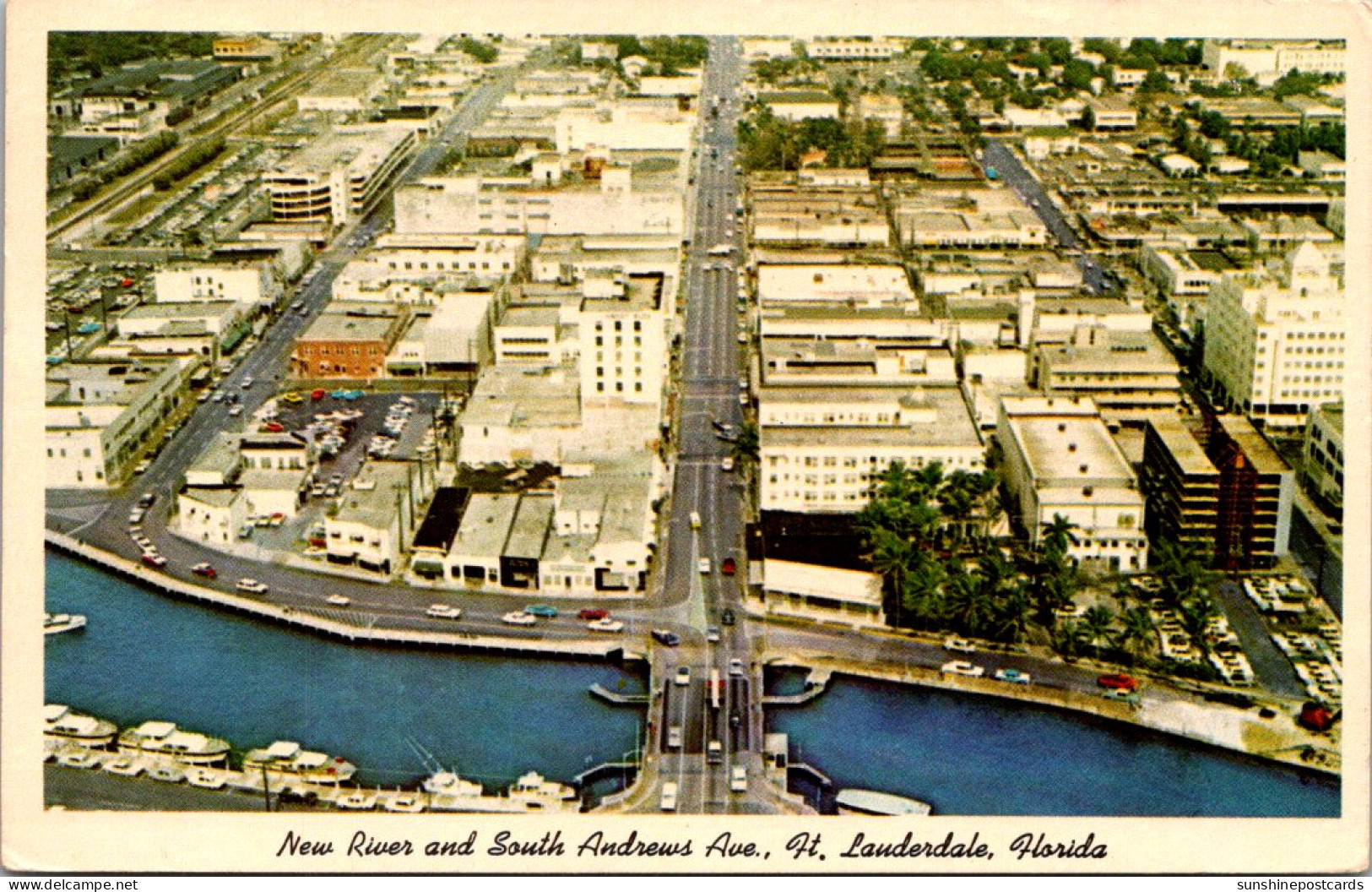 Florida Fort Lauderdale Aerial View Showing New River And South Andrews Avenue 1963 - Fort Lauderdale