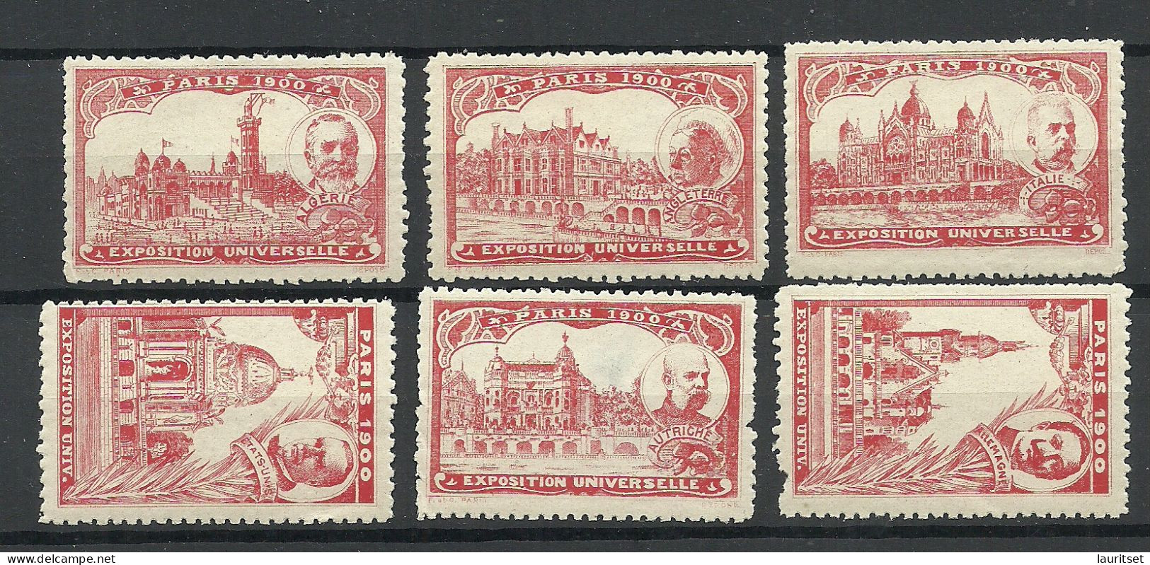 France 1900 EXPOSITION UNIVERSELLE Vignetten Poster Stamps, 8 Pcs * NB! 1 Stamp Has Thinned Place! Architecture - 1900 – Parigi (Francia)