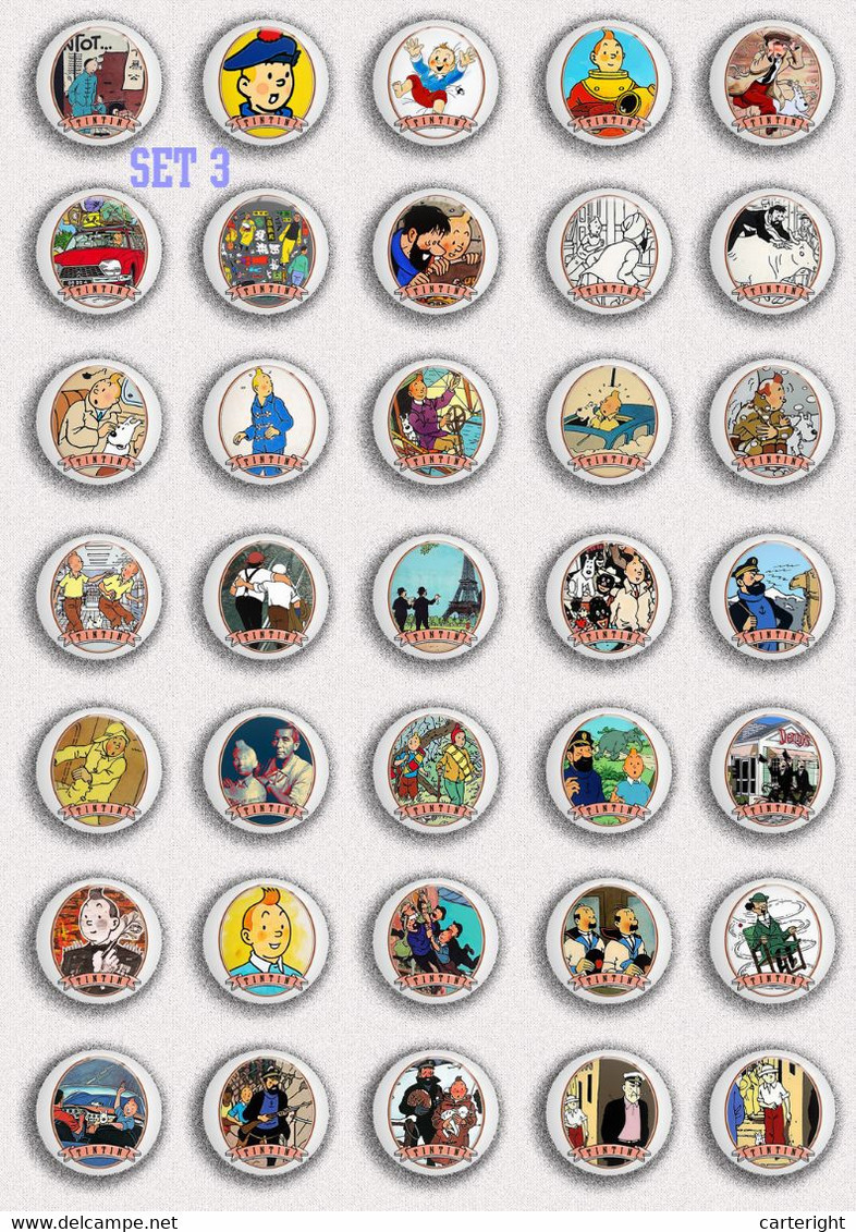 210 x TINTIN BADGE BUTTON PIN SET 5 (1inch/25mm diameter)