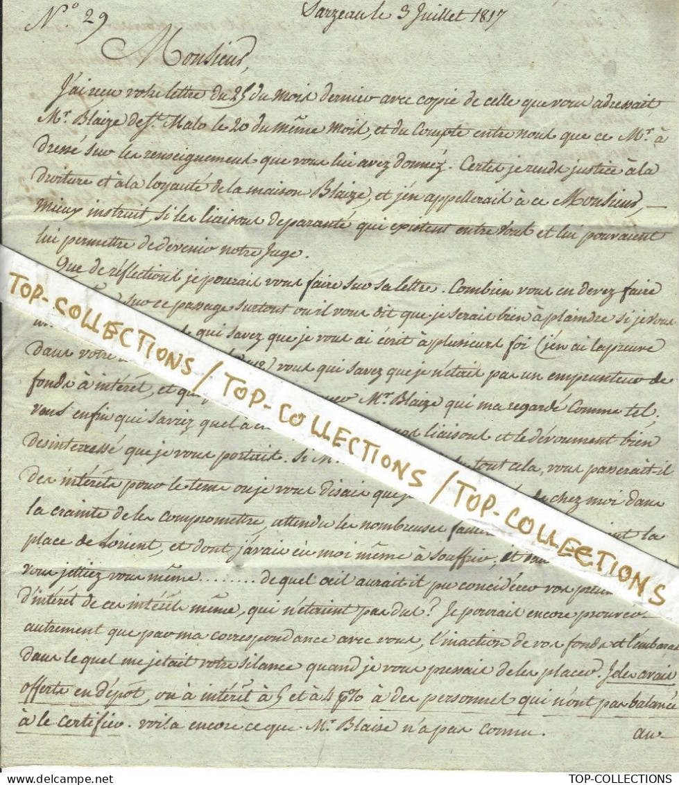 NAVIGATION OFFICIER De MARINE 1817  De Lange Sarzeau Morbihan > Denis Large Capitaine De Vaisseau  Binic Cotes D’Armor - Historische Dokumente