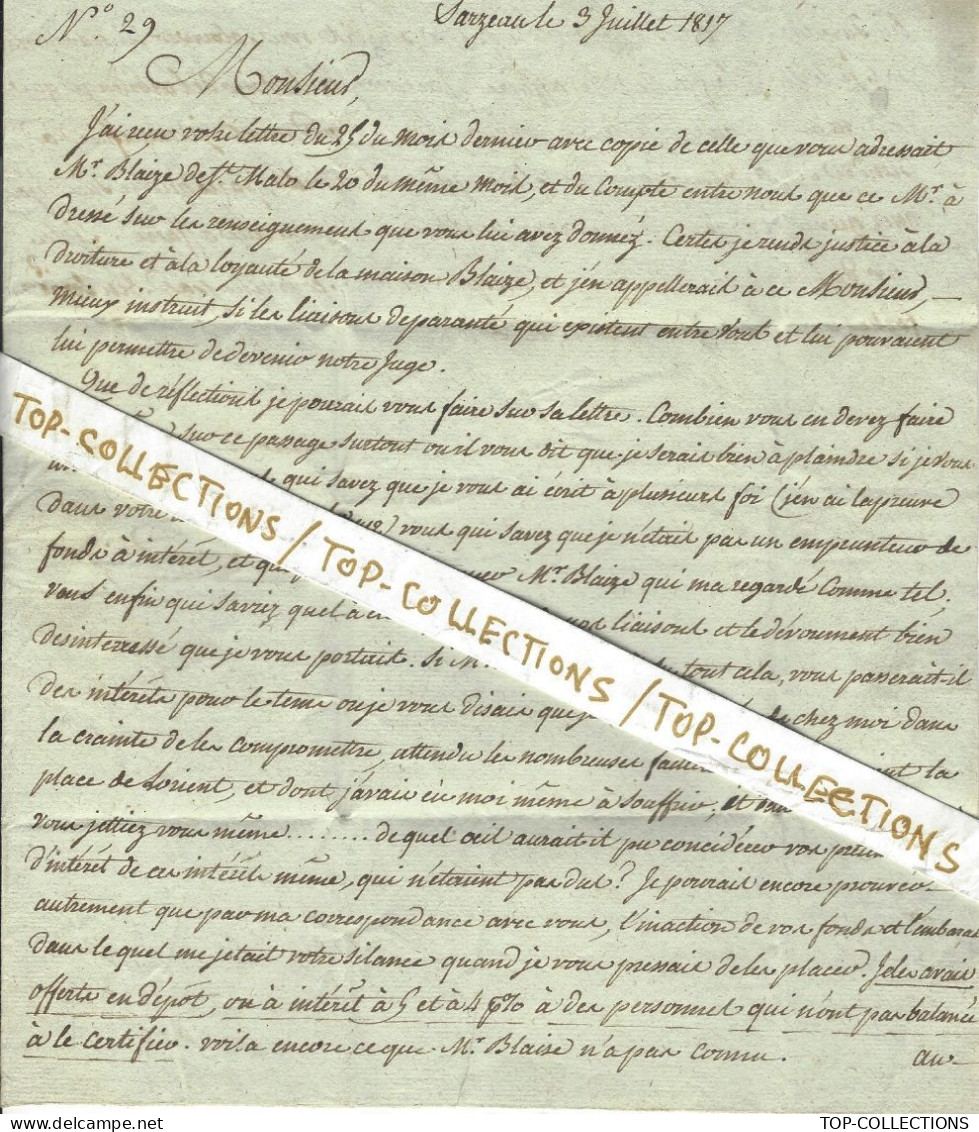 NAVIGATION OFFICIER De MARINE 1817  De Lange Sarzeau Morbihan > Denis Large Capitaine De Vaisseau  Binic Cotes D’Armor - Documenti Storici