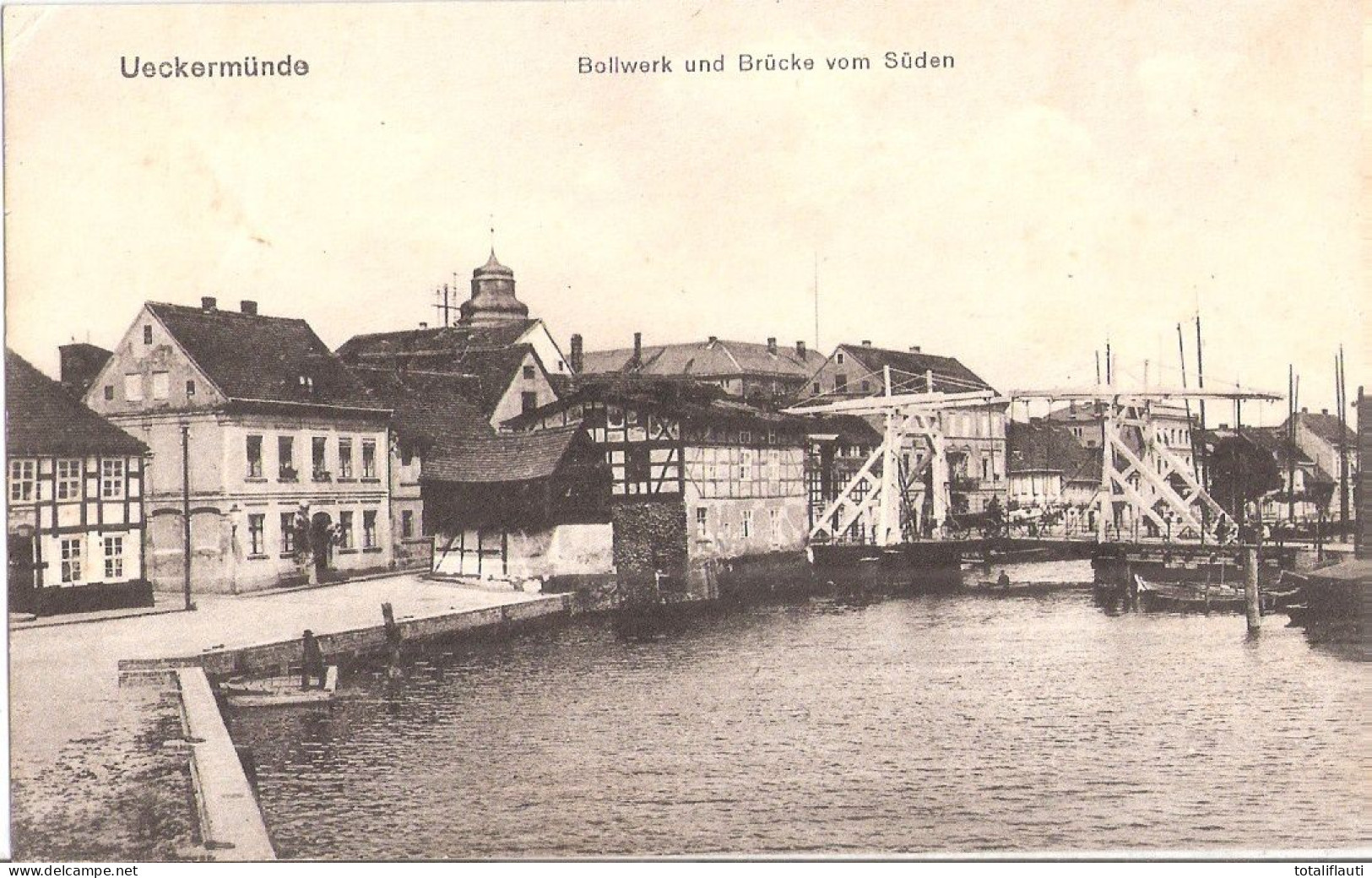 UECKERMÜNDE Lkr Greifswald Bollwerk Und Brücke Von Süden Pferdewagen Auf Brücke27.7.1916 Gelaufen Als Feldpost - Ueckermuende