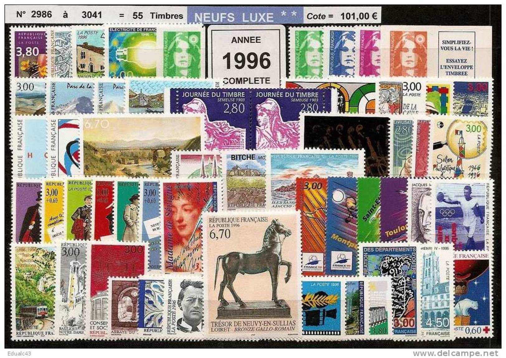 FRANCE - Année Complète 1996 - NEUF LUXE ** 55 Timbres - SUPERBE - 1990-1999