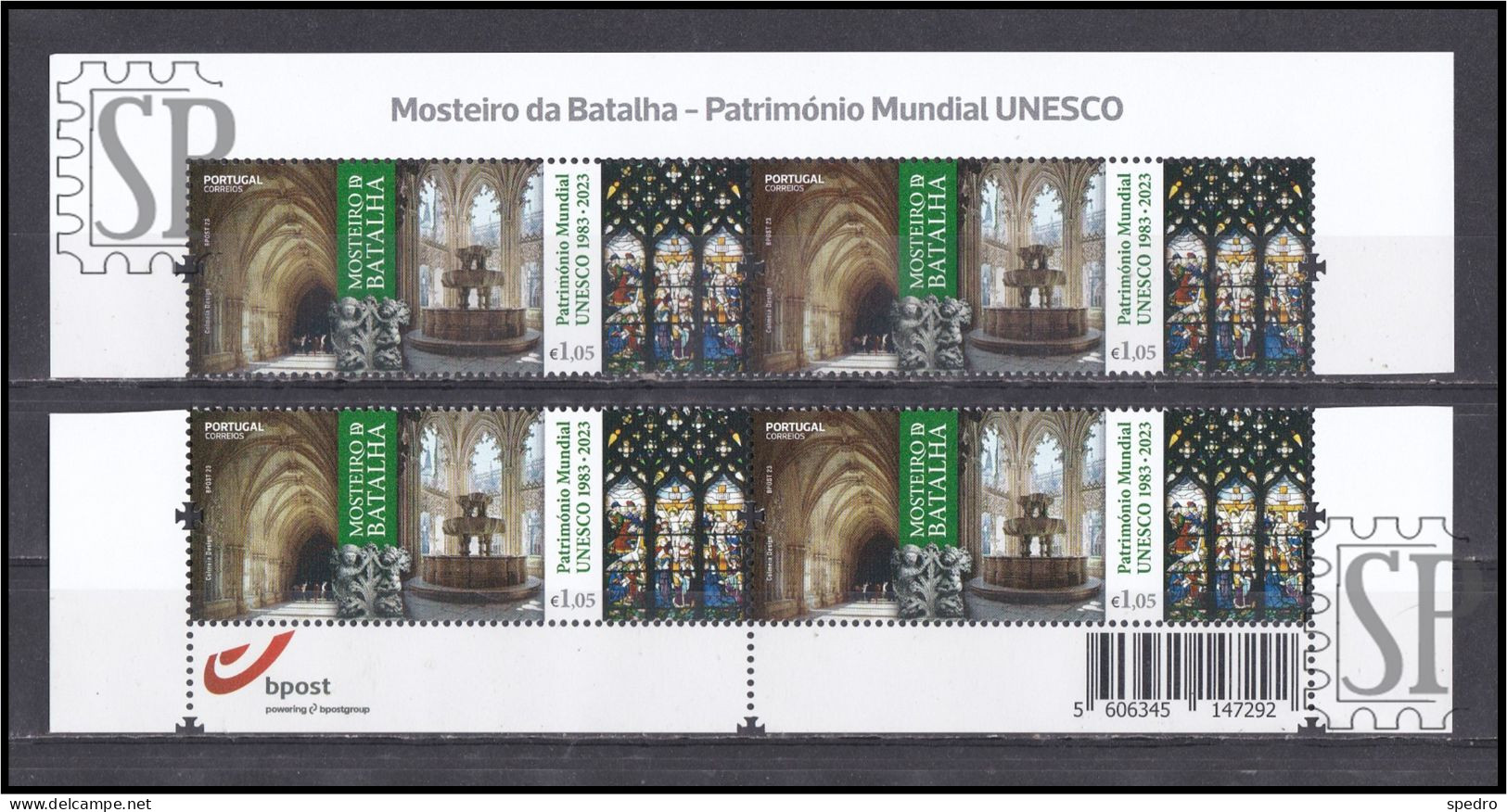 Portugal 2023 Mosteiro Da Batalha Património Mundial Da UNESCO Upper Line Corner Sheet Bpost Code Monastery - Hojas Completas