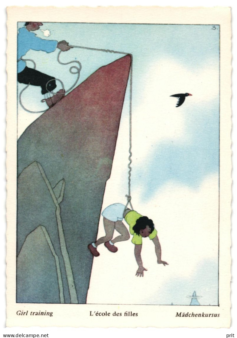 "Girl Training" Signed Samivel Unused Vintage Art Postcard Mountain Climbing 1957 Publisher EFPE Chambery, France - Samivel