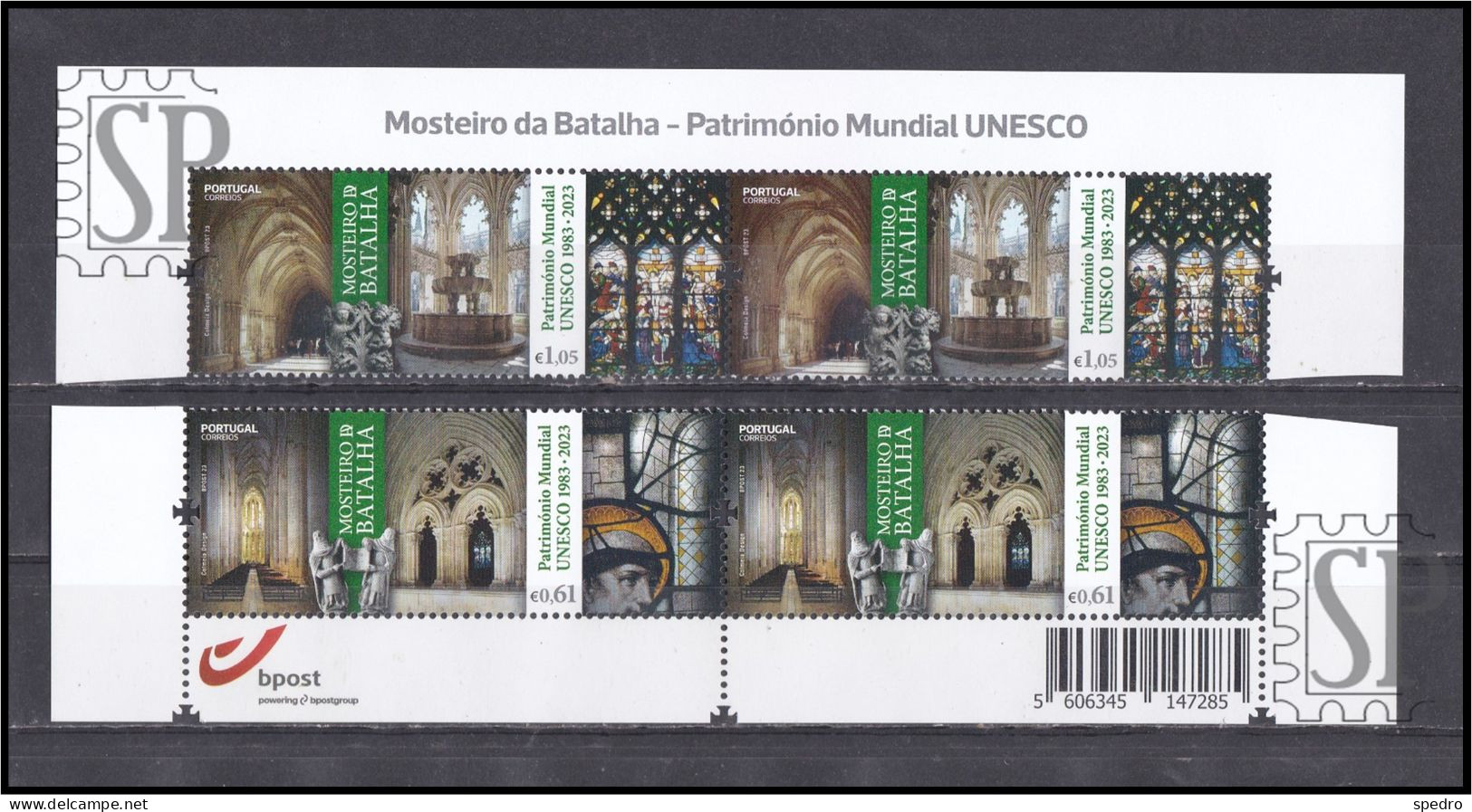 Portugal 2023 Mosteiro Da Batalha Património Mundial Da UNESCO Upper Line Corner Sheet Bpost Code Monastery - Feuilles Complètes Et Multiples