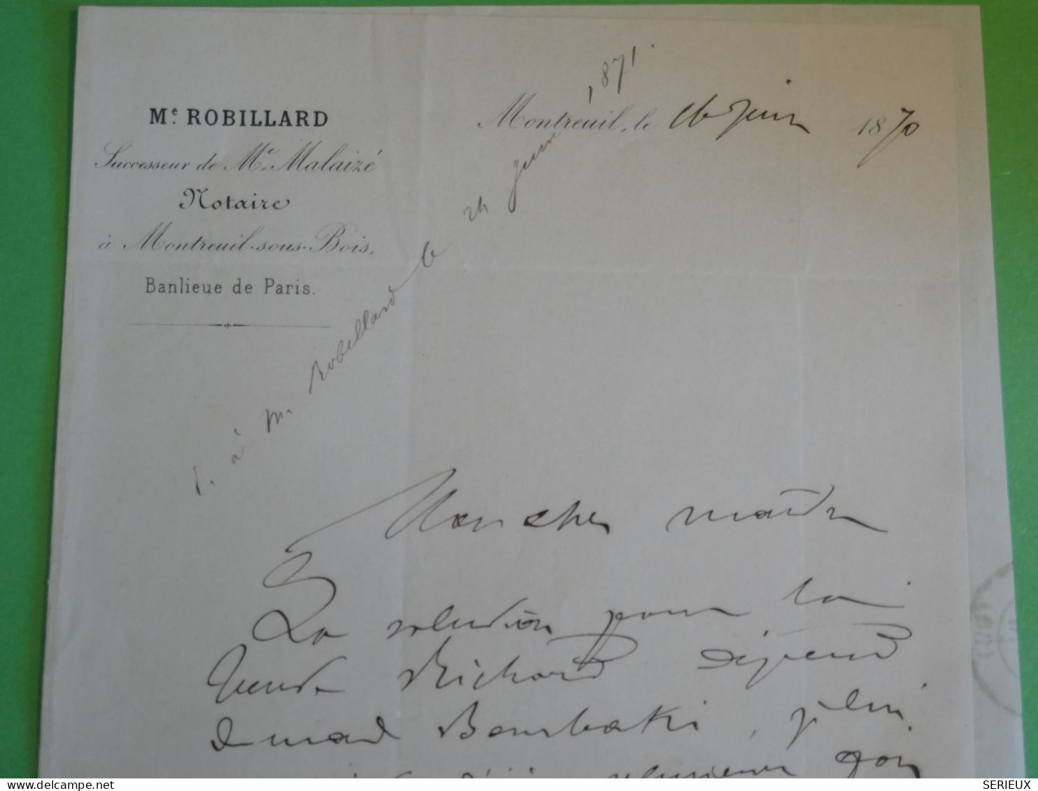 BY8 FRANCE   LETTRE  1870 MONTREUIL   A PARIS  +N°29+AFF.  INTERESSANT ++ - 1863-1870 Napoléon III Lauré