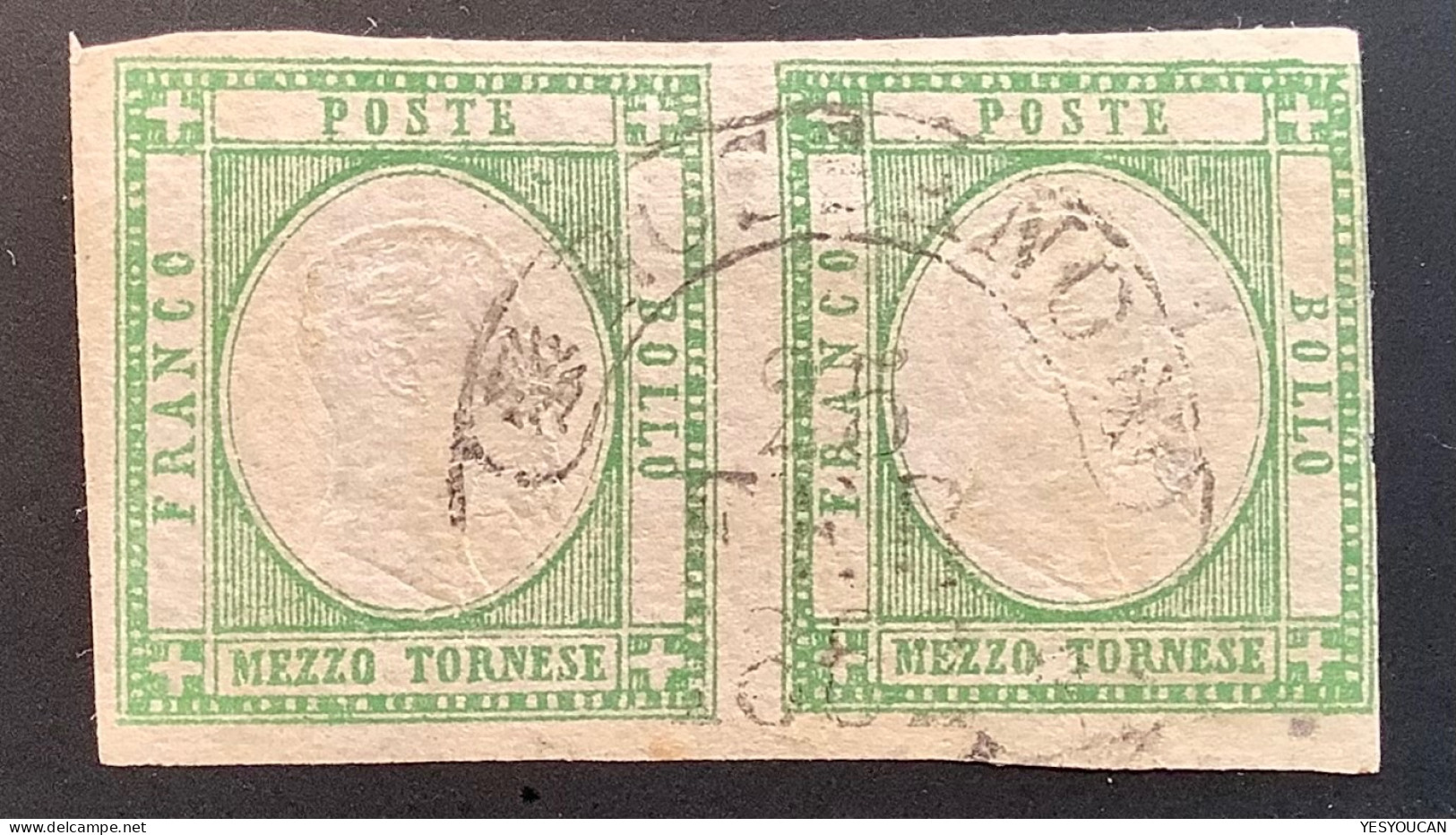 Province Napoletane 1861 RARE 1/2 T. VERDE SMERALDO Sa. 17d ~7000€ Pair Used ROSSANO  (Naples Italie Italy Italia Napoli - Naples