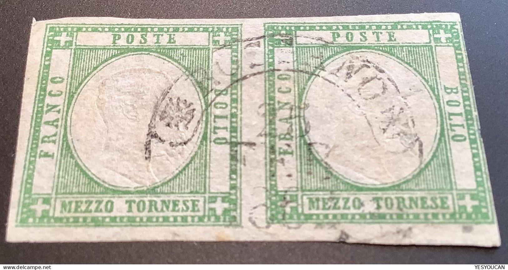 Province Napoletane 1861 RARE 1/2 T. VERDE SMERALDO Sa. 17d ~7000€ Pair Used ROSSANO  (Naples Italie Italy Italia Napoli - Napoli