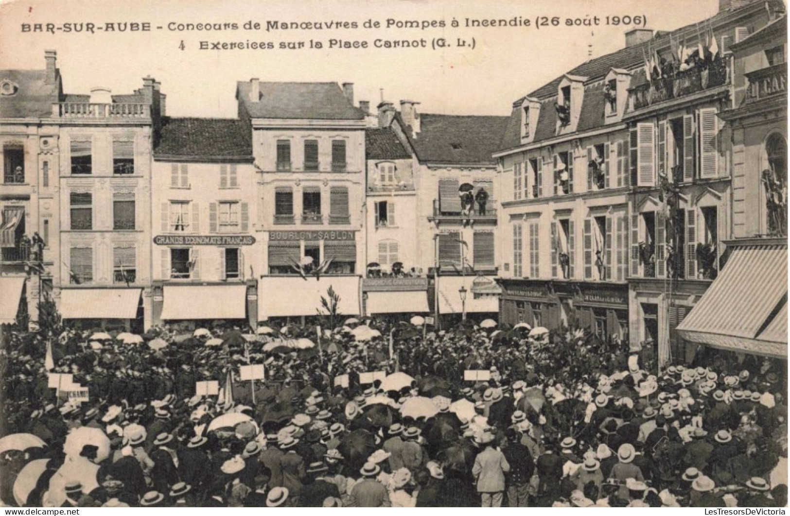 France - Bar Sur Aube - Concours De Manœuvres De Pompes Incendie 1906 - Place Carnot - Animé - Carte Postale Ancienne - Autres & Non Classés