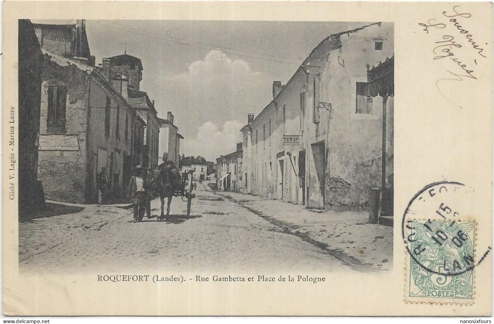 D 40.ROQUEFORT.  RUE GAMBETTA ET PLACE DE LA POLOGNE.  CARTE ECRITE - Roquefort