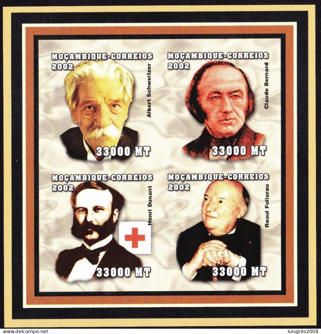 Red Cross/ Nobel Prize - Henri Dunant, Albert Schweitzer, Claude Bernard.. -|- Moçambique, 2002 - Imperforated . MNH - Henry Dunant