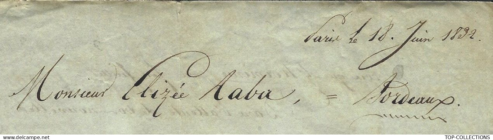 JUDAICA  1832  LETTRE  Jules Hollard Négociant Paris > Elisée Raba Banquier Bordeaux  NAVIGATION COMMERCE INTERNATIONAL - 1800 – 1899