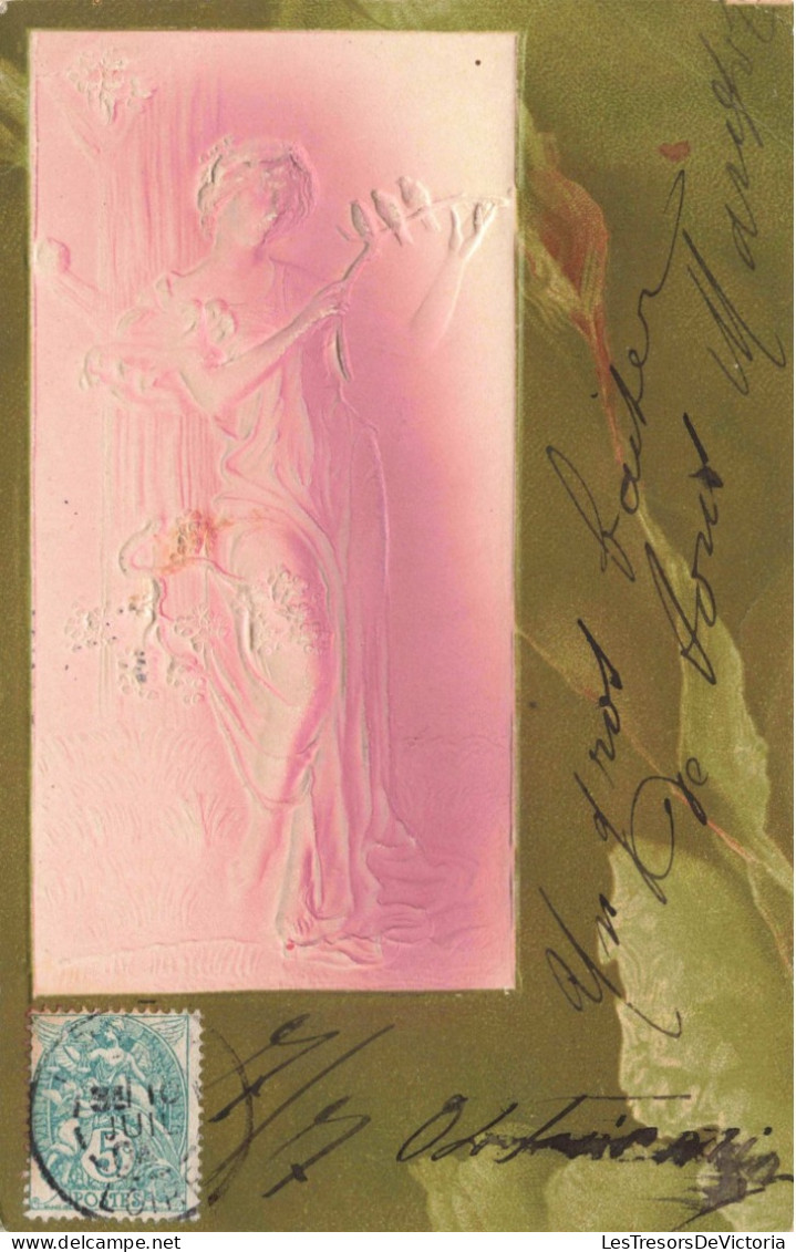 Illustrateurs - Carte Relief - Femme En Relief Et Rosée Dans Un Cadre Vert - Oblitéré  1904 - Carte Postale Ancienne - 1900-1949