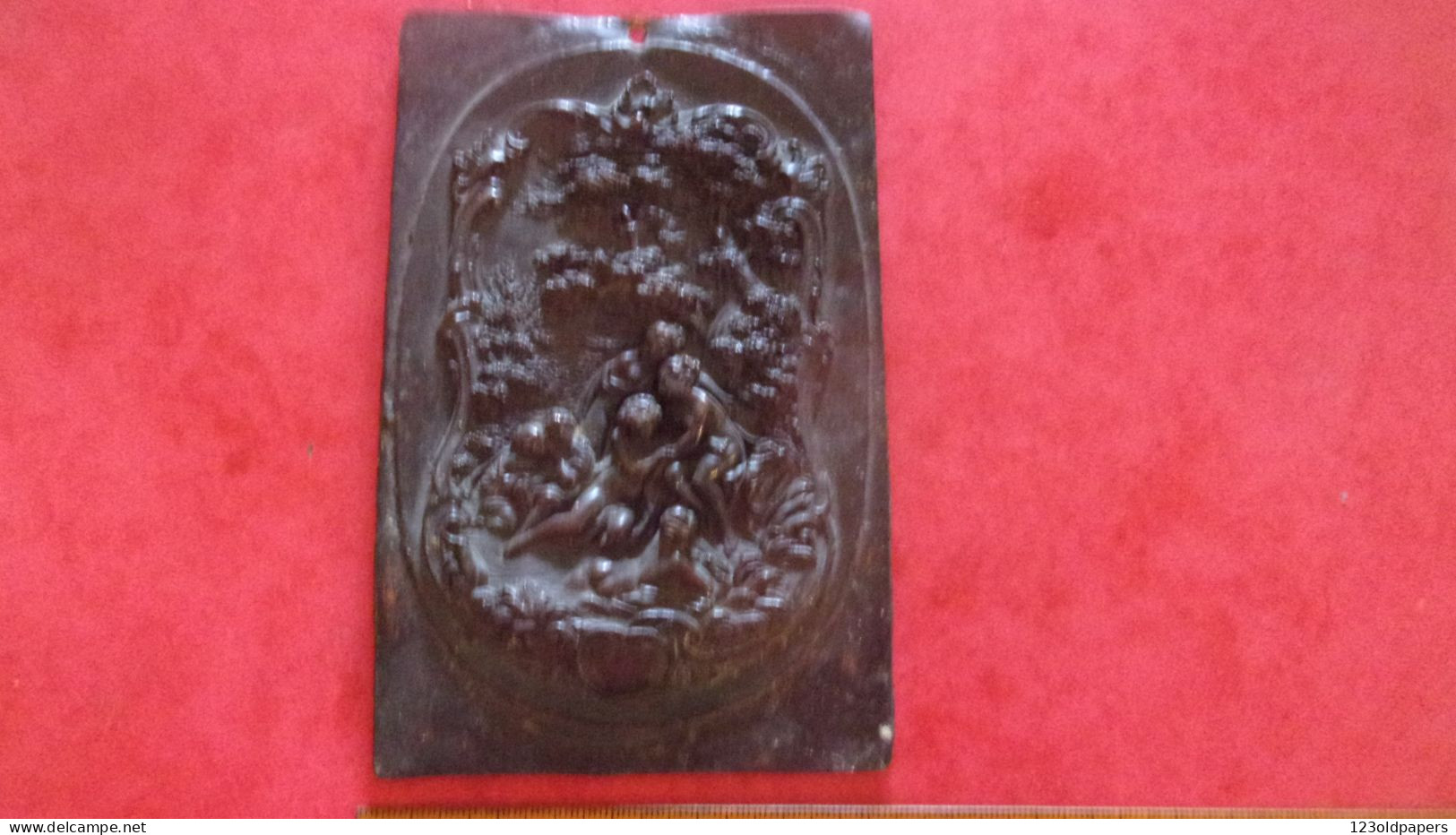 PLAQUE CUIVRE REPOUSSE A DECOR DE NYMPHES FEMMES NUES EROTIQUE XIX EME 9.5 CM /15 CM Curiosa - Andere & Zonder Classificatie