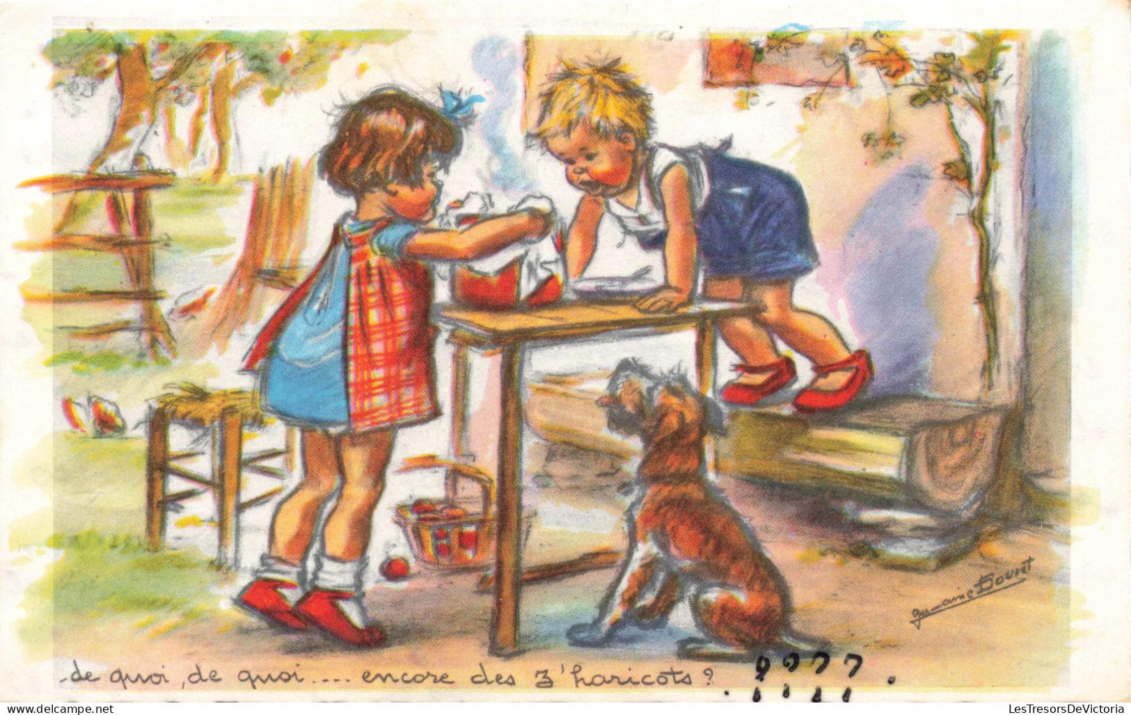 Illustrateur - Germaine - Bouret  - N° 1207 - Deux Enfants Qui Servent à Manger - Carte Postale Ancienne - Bouret, Germaine