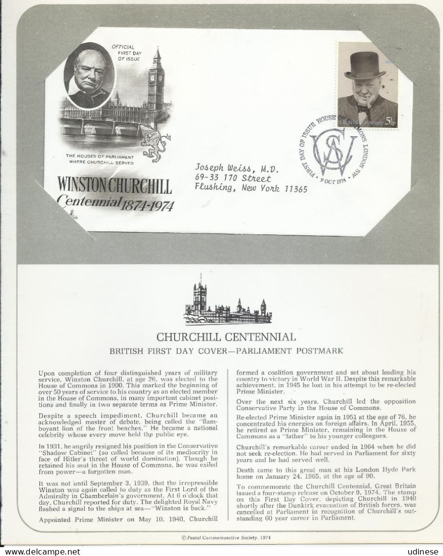 UNITED KINGDOM 1974 - W. CHURCHILL CENTENNIAL - CPL. SET - 4 DIFFERENT  FDC - Sir Winston Churchill
