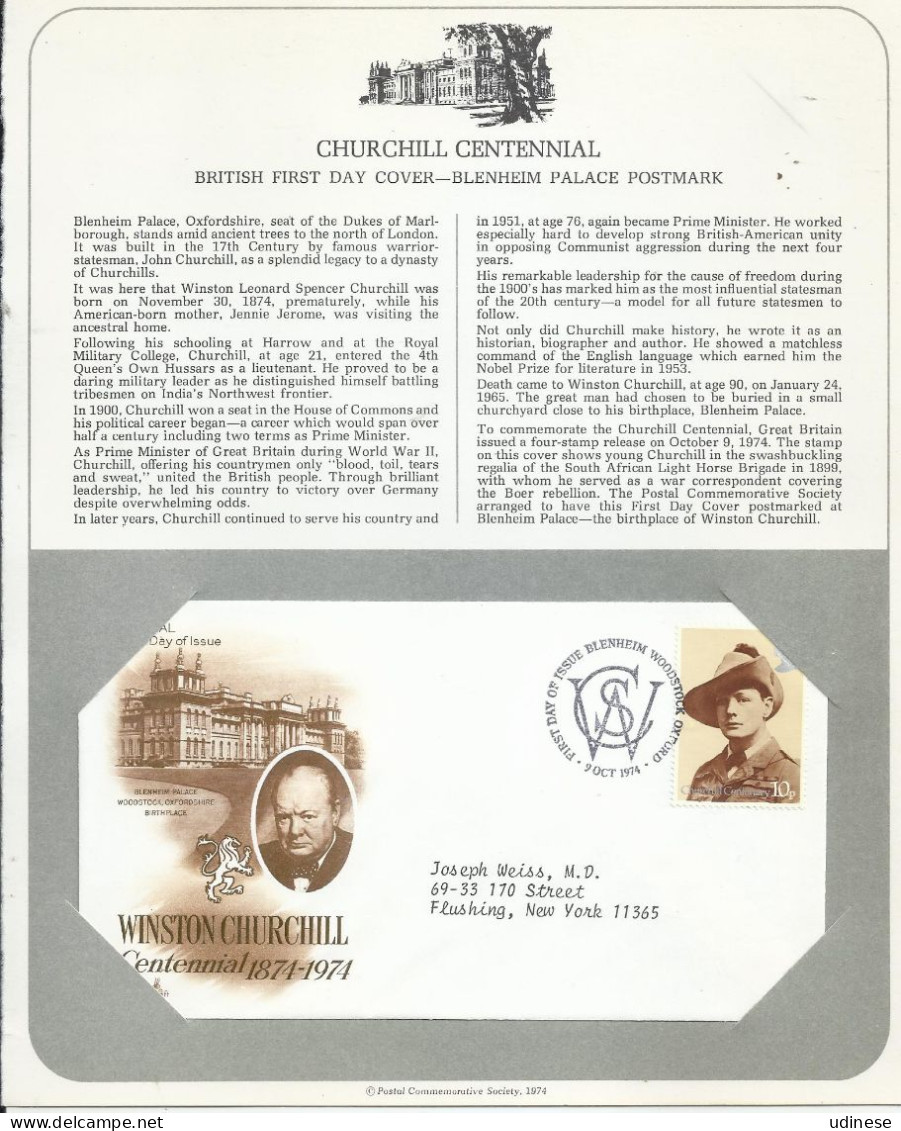 UNITED KINGDOM 1974 - W. CHURCHILL CENTENNIAL - CPL. SET - 4 DIFFERENT  FDC - Sir Winston Churchill