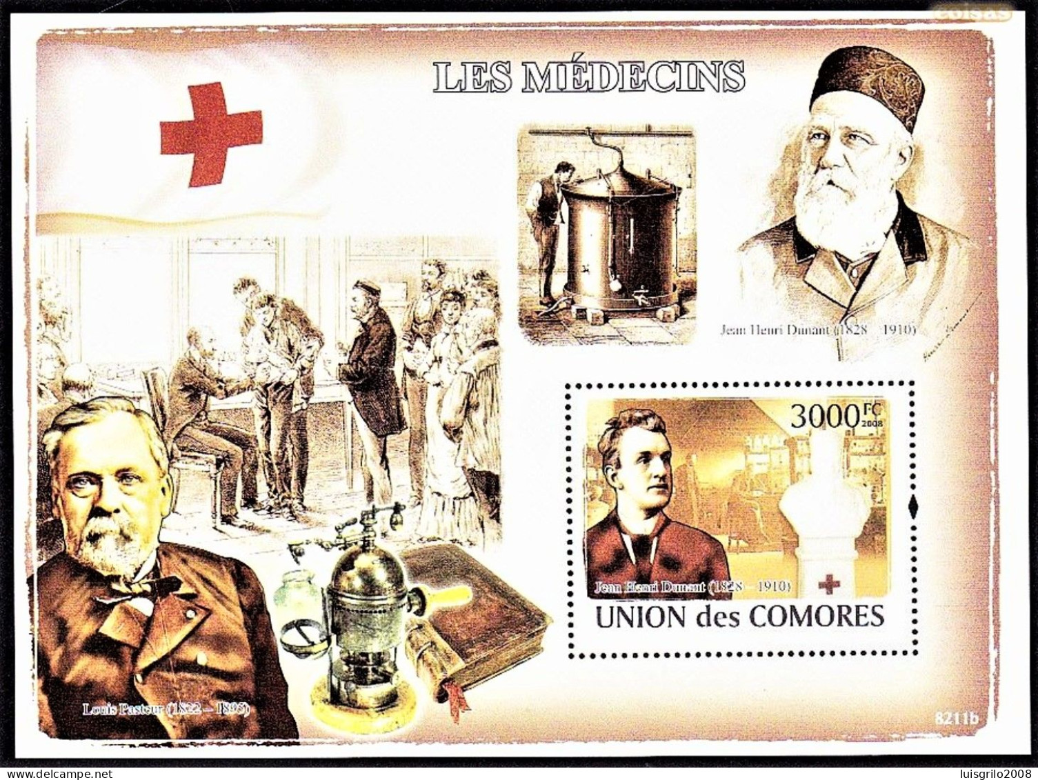 Red Cross/ Nobel Prize - Henri Dunant, Louis Pasteur -|- Comores, 2008 - Perforated . MNH - Louis Pasteur