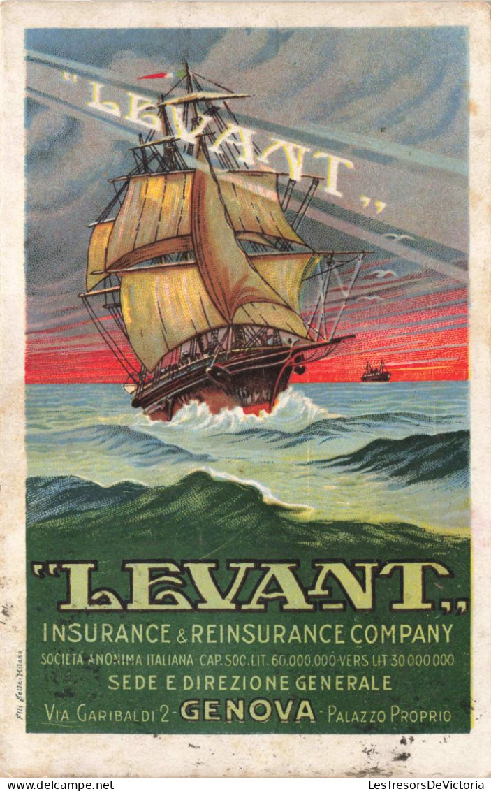 Publicité - Levant - Insurance & Reinsurance Company - Genova - Voilier - Carte Postale Ancienne - Advertising