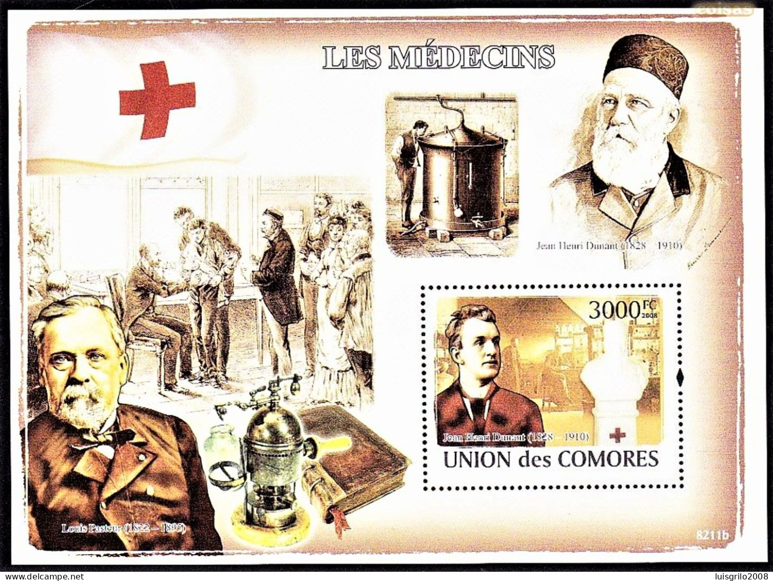 Red Cross/ Nobel Prize - Henri Dunant, Louis Pasteur -|- Comores, 2008 - Perforated . MNH - Henry Dunant