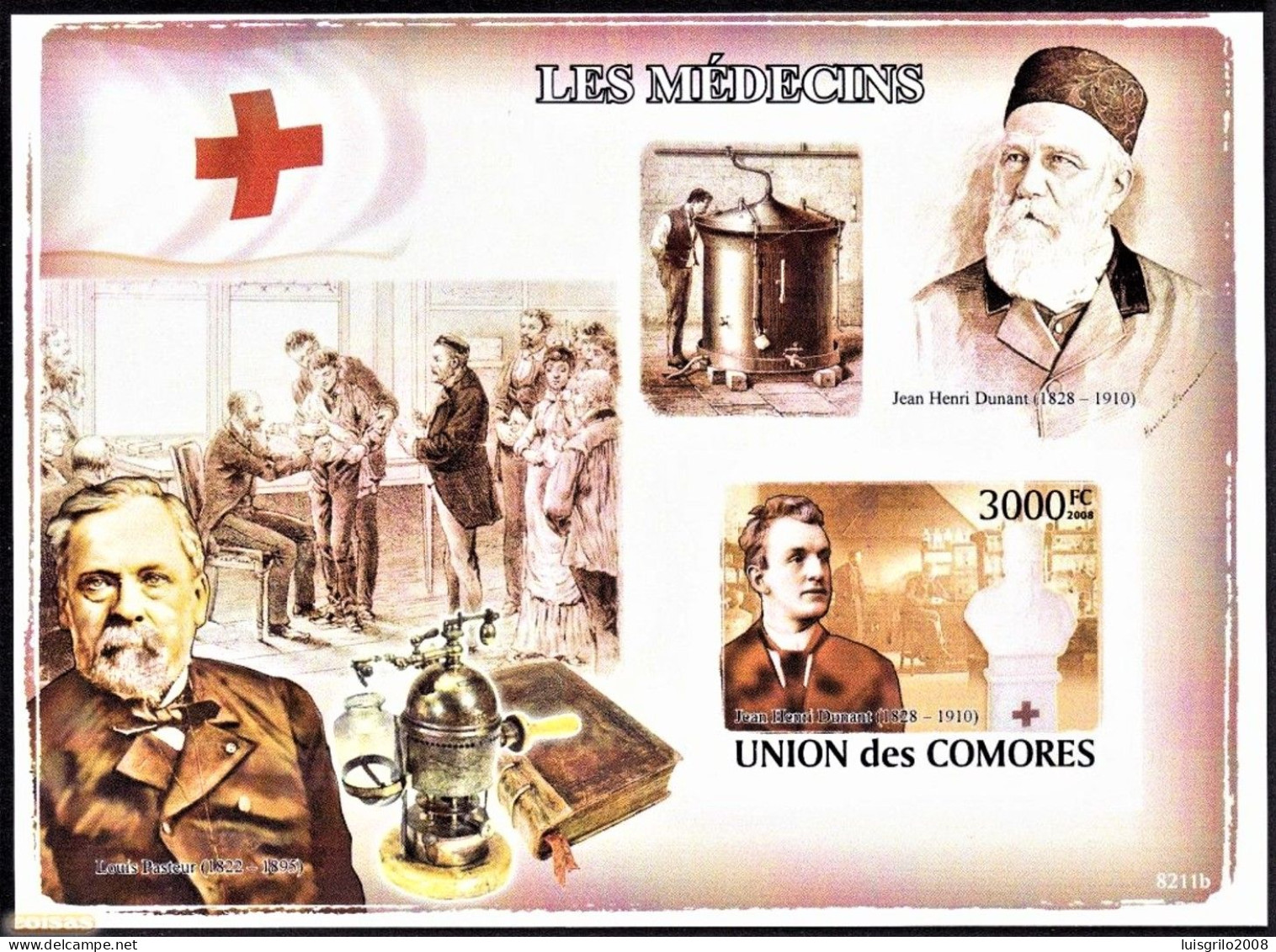 Red Cross/ Nobel Prize - Henri Dunant, Louis Pasteur -|- Comores, 2008 - Imperforated . MNH - Henry Dunant