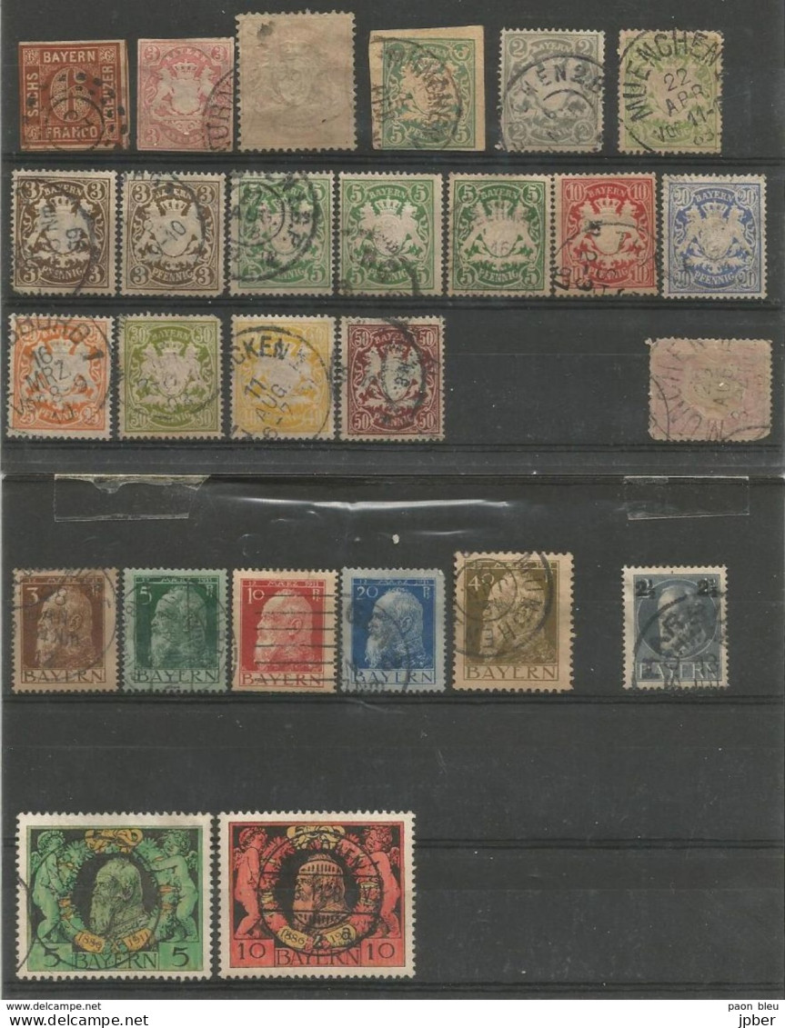 Allemagne - Bavière - Lot 25 Timbres (+ 1déf.) - Afgestempeld