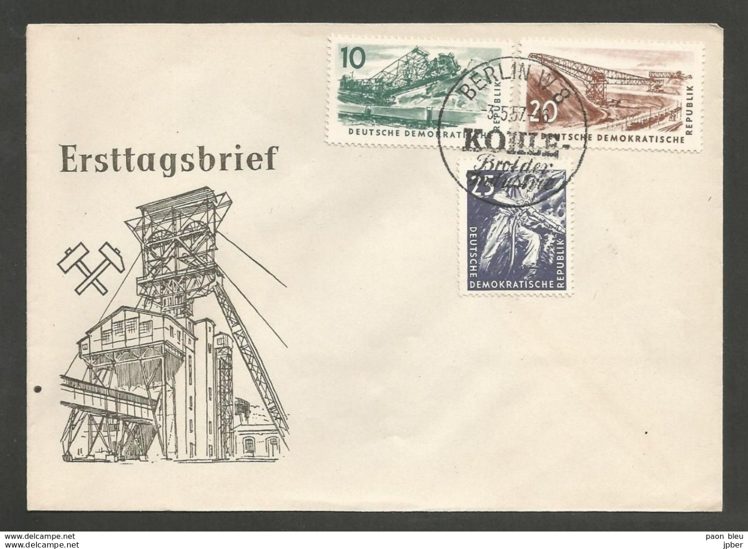 Allemagne DDR - Ersttagbrief 3/5/1957 - Thème Mine - Charbon - Chassis à Molette - Covers & Documents