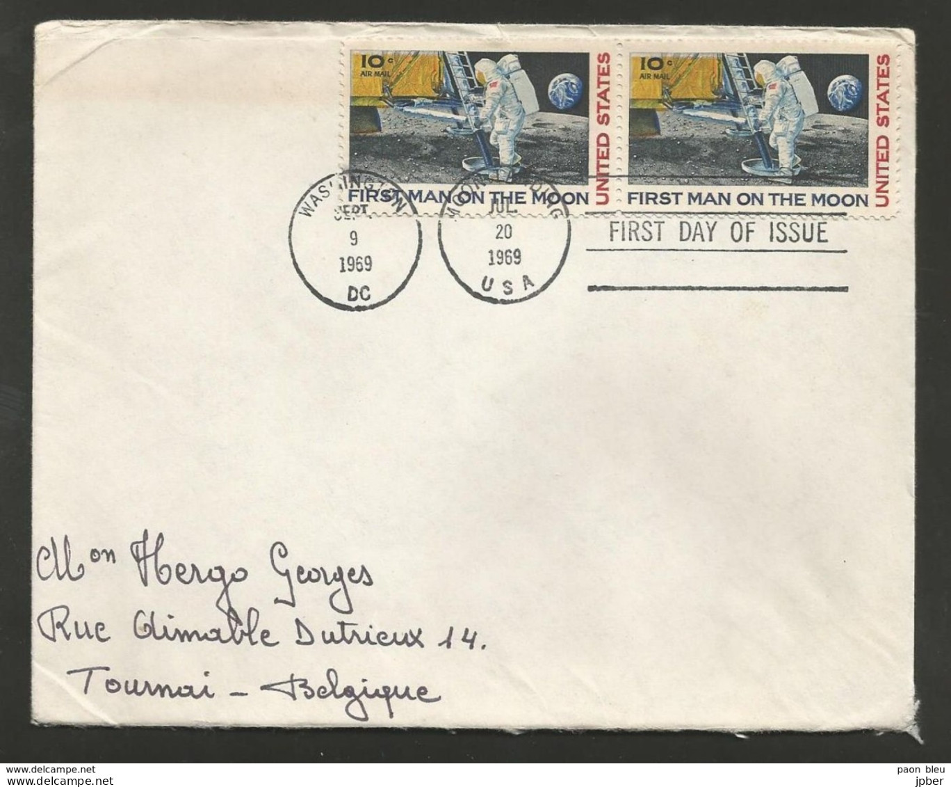 Etats-Unis - Lettre Du 20/7/69 - 1er Pas Sur La Lune - First Man On The Moon - Souvenirs & Special Cards