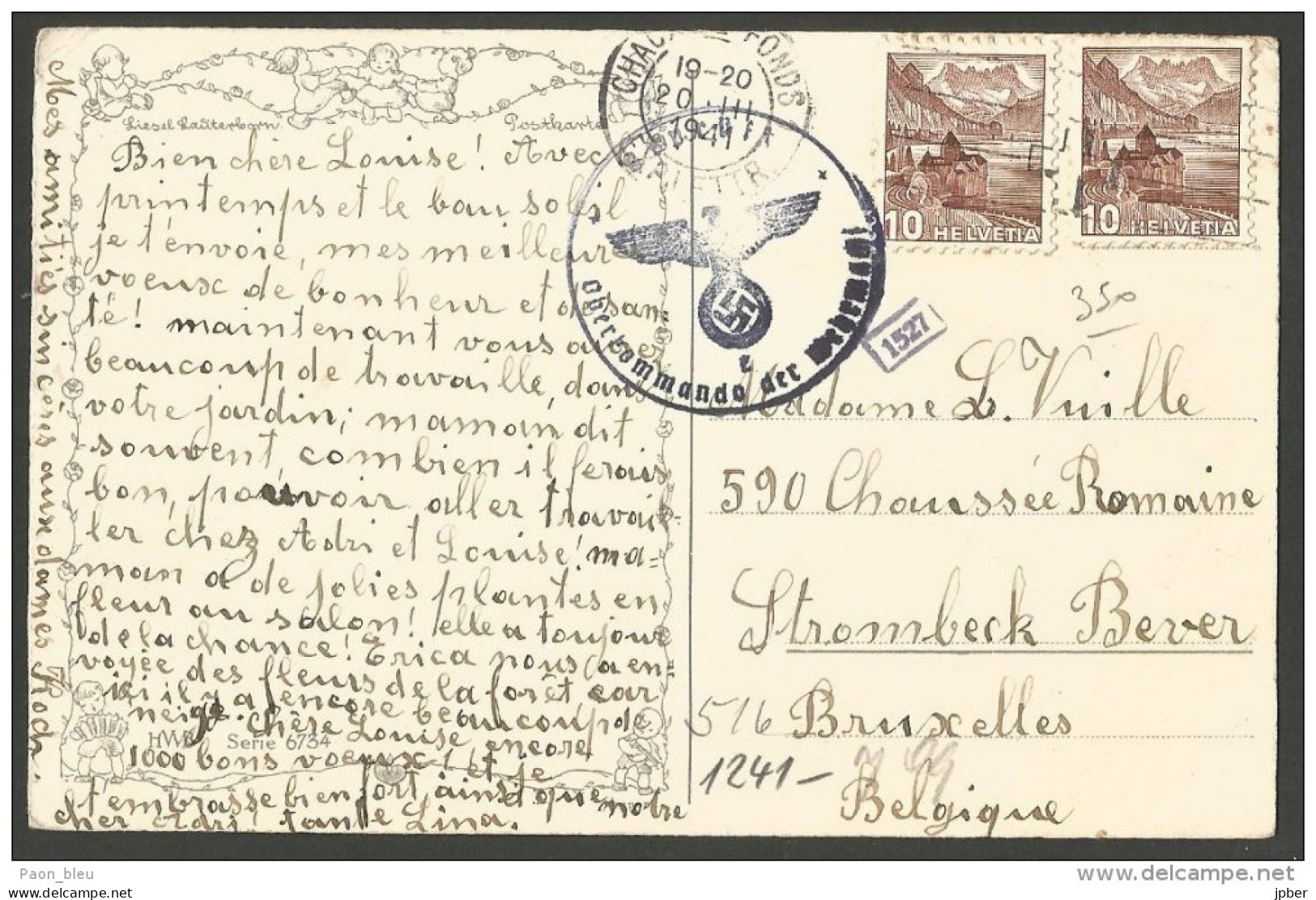 Guerre 39-45 - Suisse - Carte Du 20/3/41 De La Chaux De Fonds Vers Strombeek (Belgique) + Cachet Censure Militaire - Storia Postale