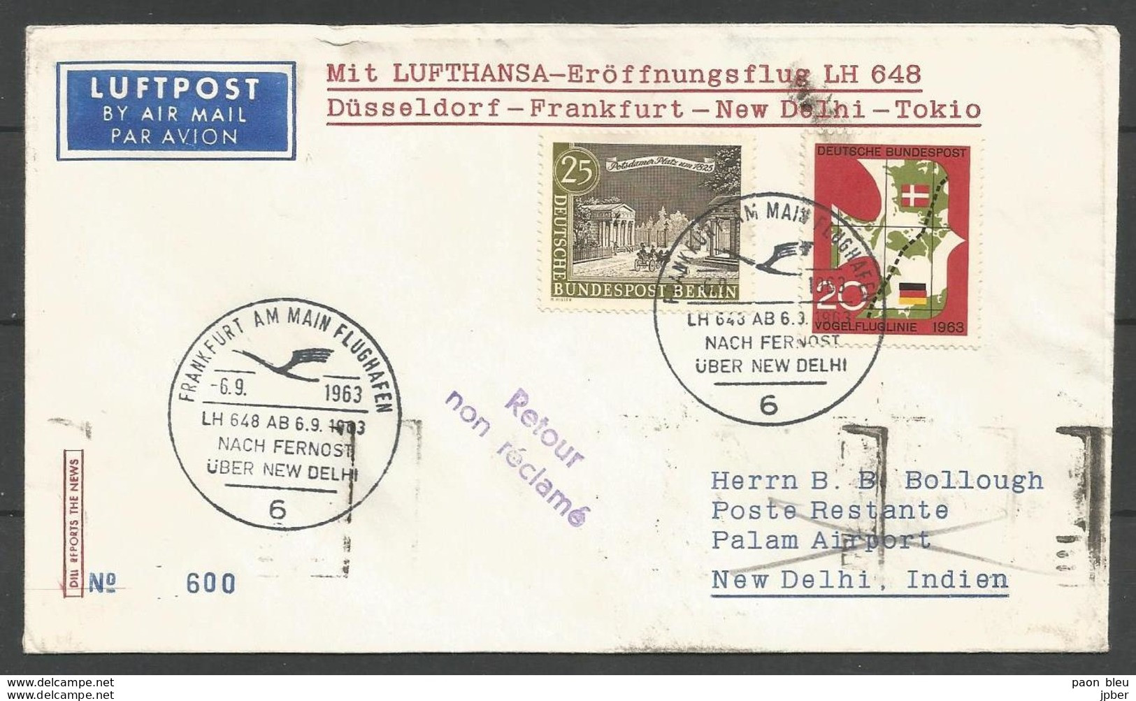 Aerophilatelie - Berlin - Luftpost - 1963 - Erstflug Lufthansa LH648 Düsseldorf-Frankfurt-New Delhi-Tokio - Potsdamer Pl - Sonstige & Ohne Zuordnung