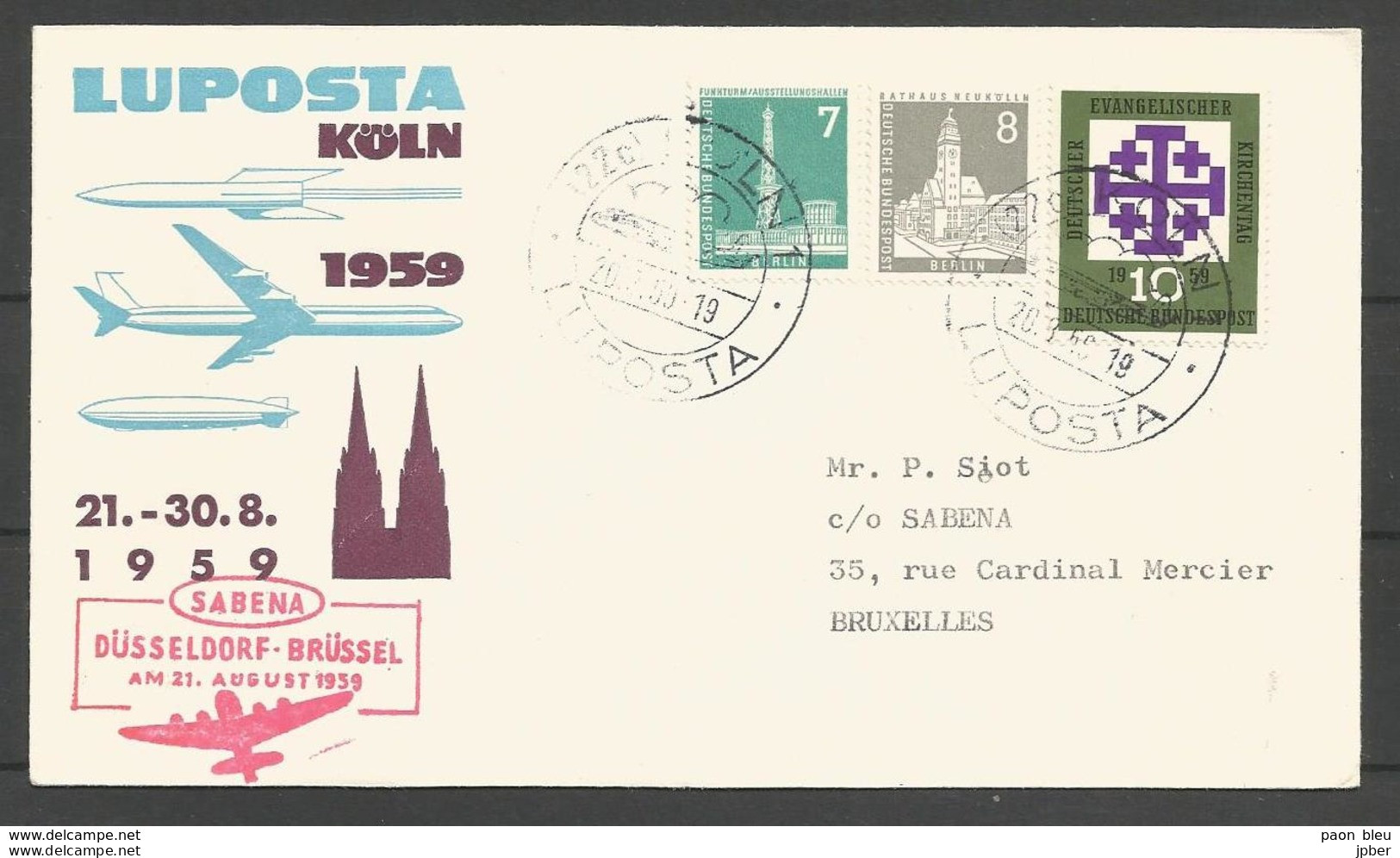 Aerophilatelie - Berlin - Luftpost - 1959 - Luposta Köln - Sabena Düsseldorf-Brüssel - Sonstige & Ohne Zuordnung