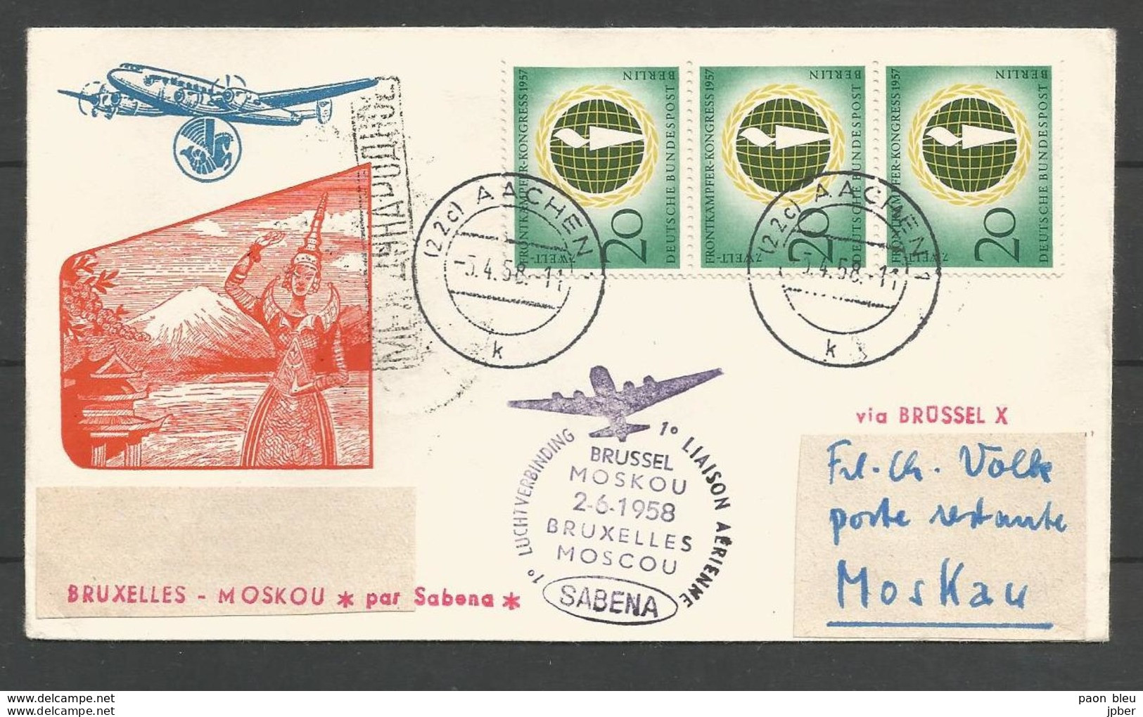 Aerophilatelie - Berlin - Luftpost - 1958 - Erstflug Sabena Bruxelles-Moscou - Sonstige & Ohne Zuordnung