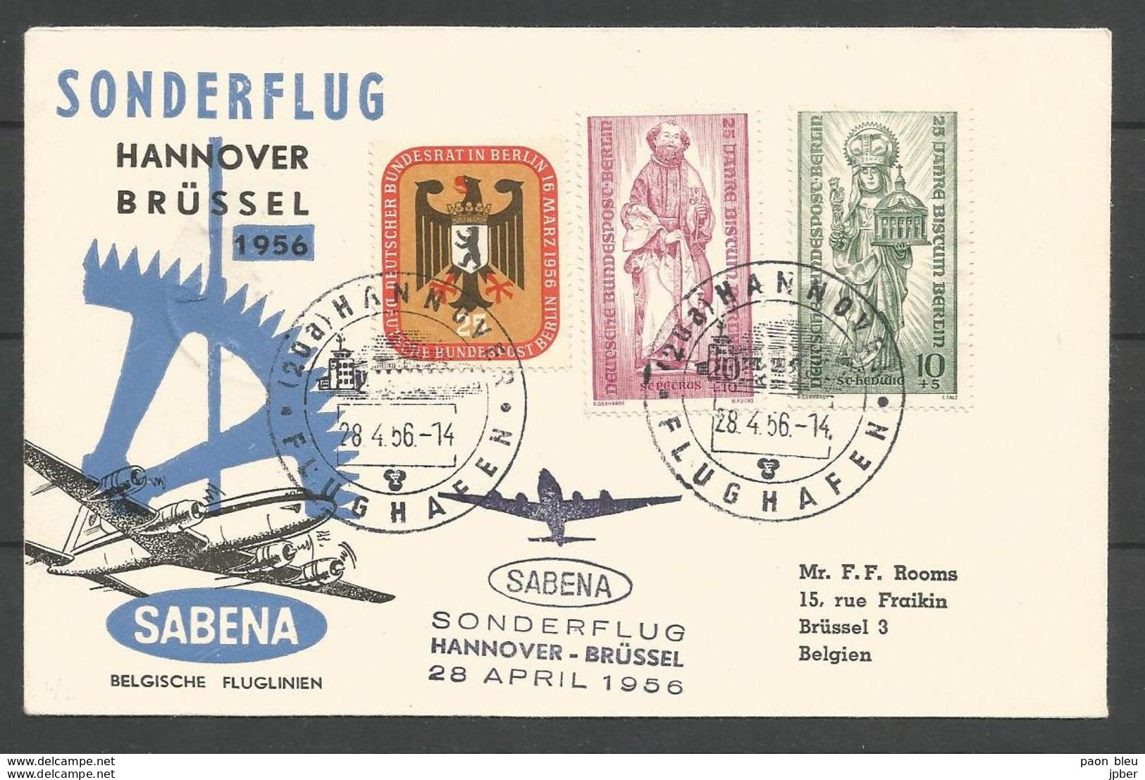 Aerophilatelie - Berlin - Luftpost - 1956 - Sonderflug Sabena Hannover-Brüssel - St Pierre - Ste Hedwig - Sonstige & Ohne Zuordnung