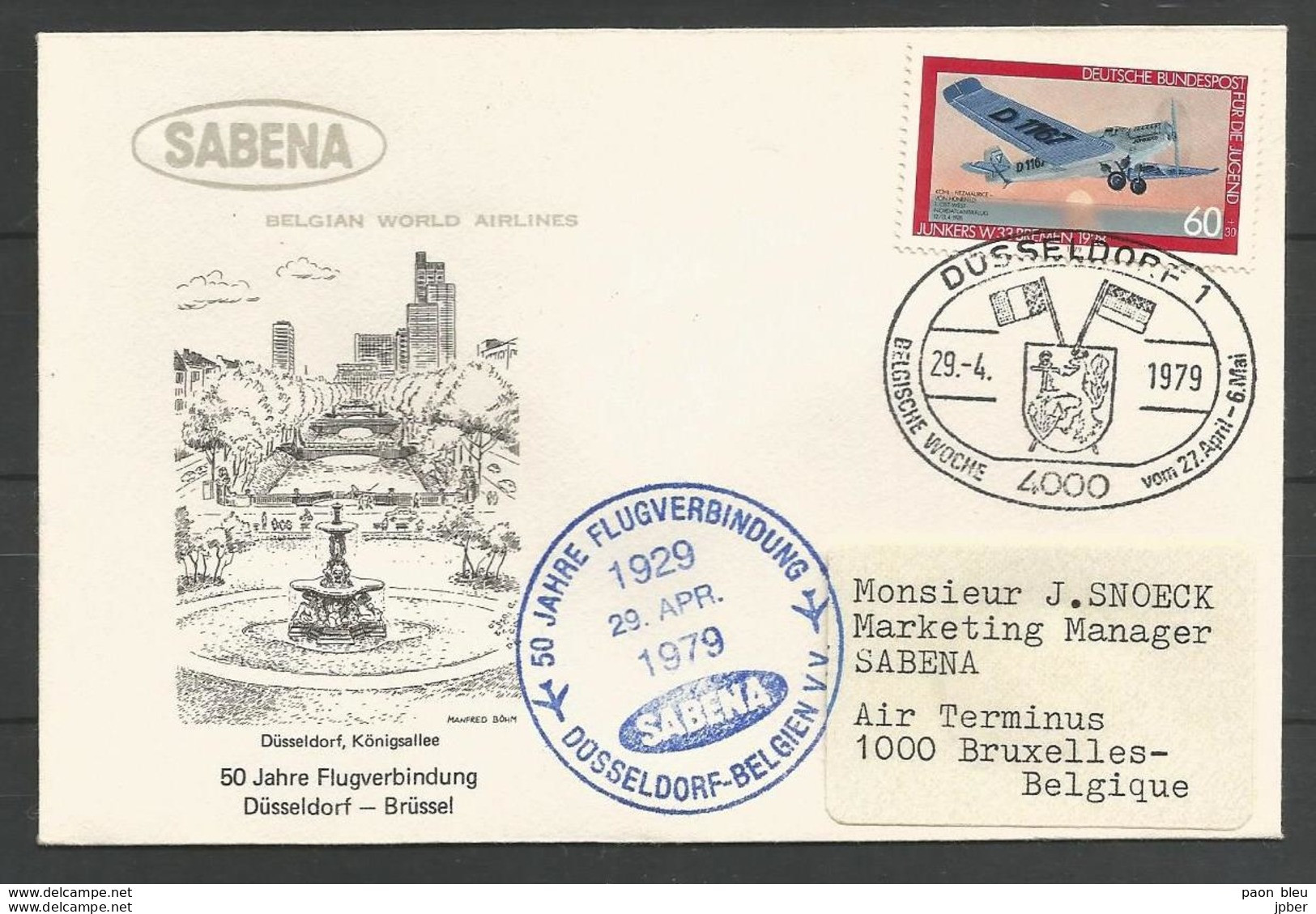 Aerophilatelie - Deutschland - Luftpost - 1979 - Sabena Düsseldorf-Brüssel Belgien - Junkers - Other & Unclassified