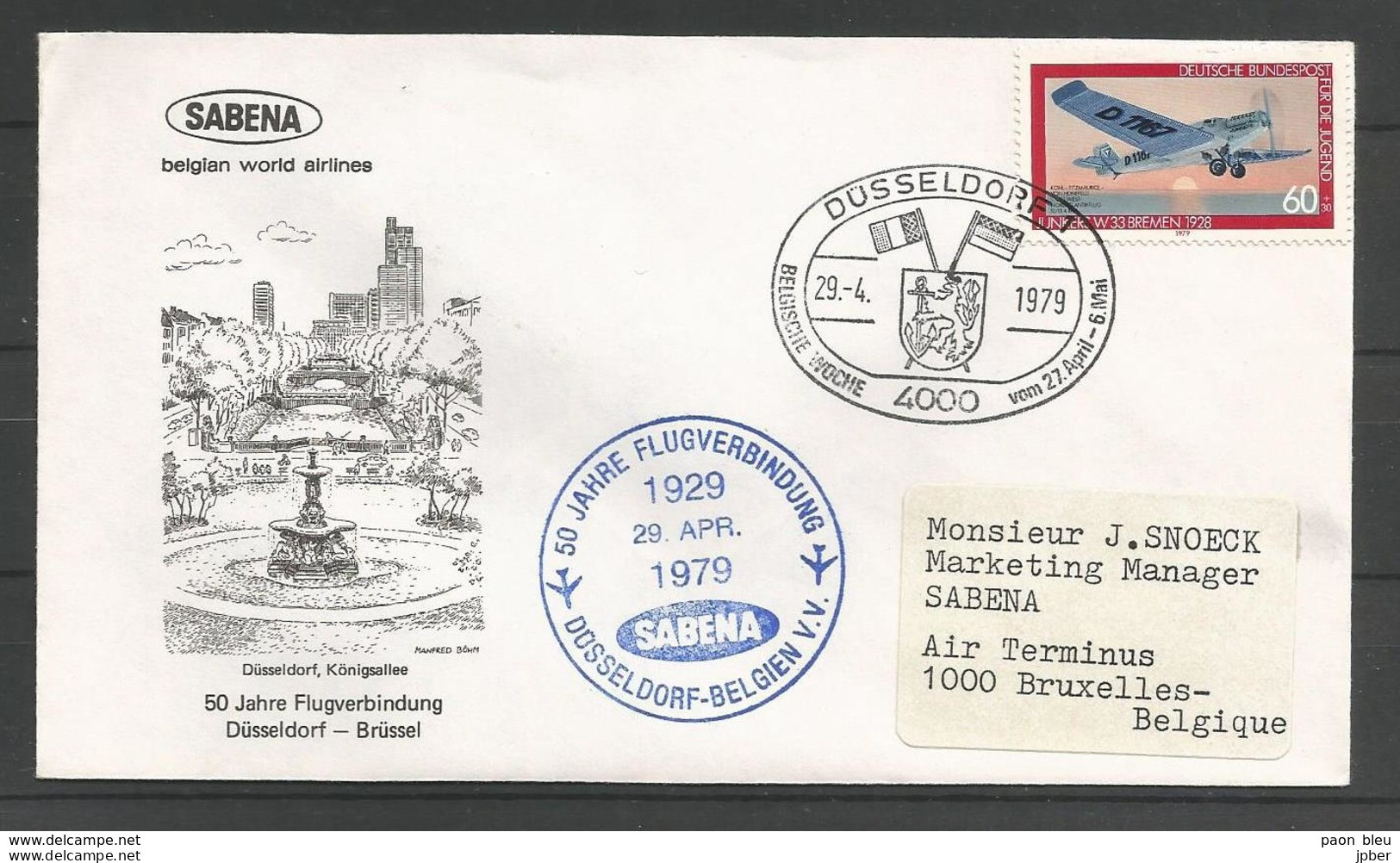 Aerophilatelie - Deutschland - Luftpost - 1979 - Sabena Düsseldorf-Brüssel Belgien - Junkers - Sonstige & Ohne Zuordnung