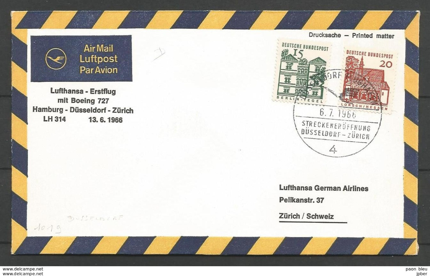 Aerophilatelie - Deutschland - Luftpost - 1966 - Erstflug Lufthansa Boeing727 Hamburg-Düsseldorf-Zürich - Lorsch/Hessen - Andere & Zonder Classificatie