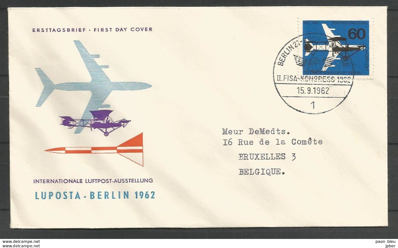Aerophilatelie - Deutschland - Luftpost - 1962 - Luposta Berlin - Fisa-Kongress - Autres & Non Classés