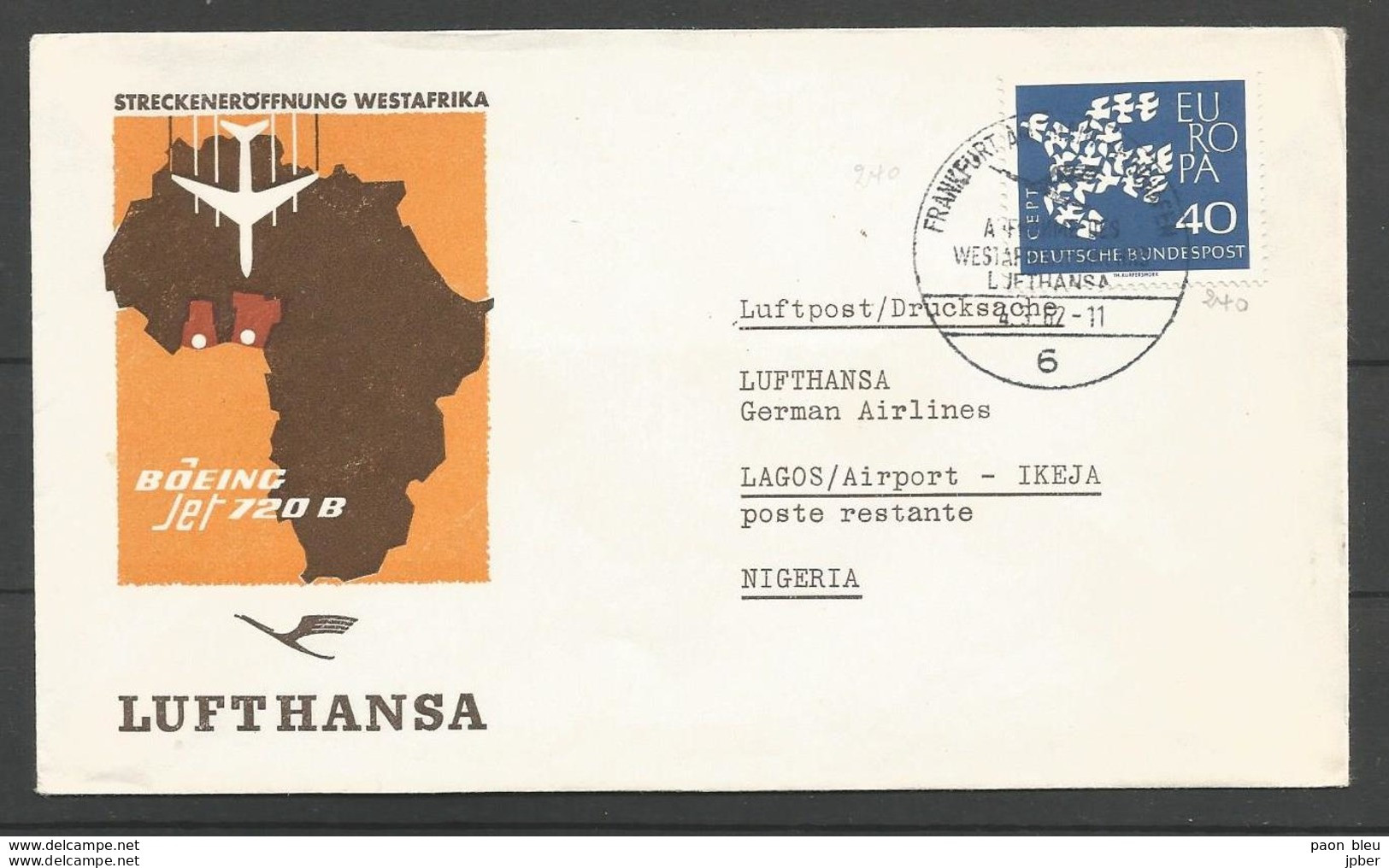 Aerophilatelie - Deutschland - Luftpost - 1962 - Erstflug Lufthansa Frankfurt-Lagos Nigeria - Boeing Jet 720B - Andere & Zonder Classificatie