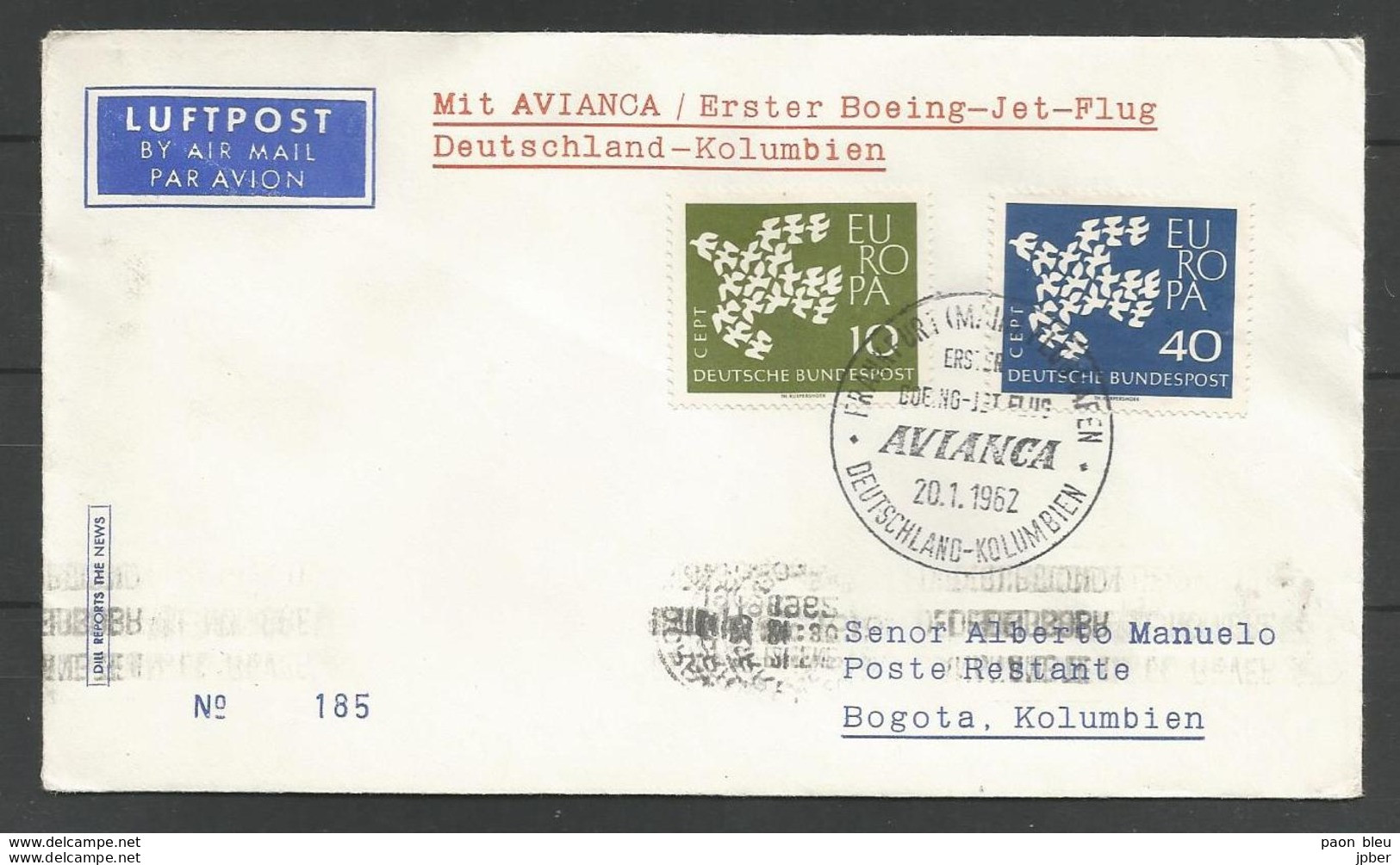 Aerophilatelie - Deutschland - Luftpost - 1962 - Erstflug Avianca Frankfurt-Bogota Kolumbien - Boeing Jet Flug - Europa - Other & Unclassified