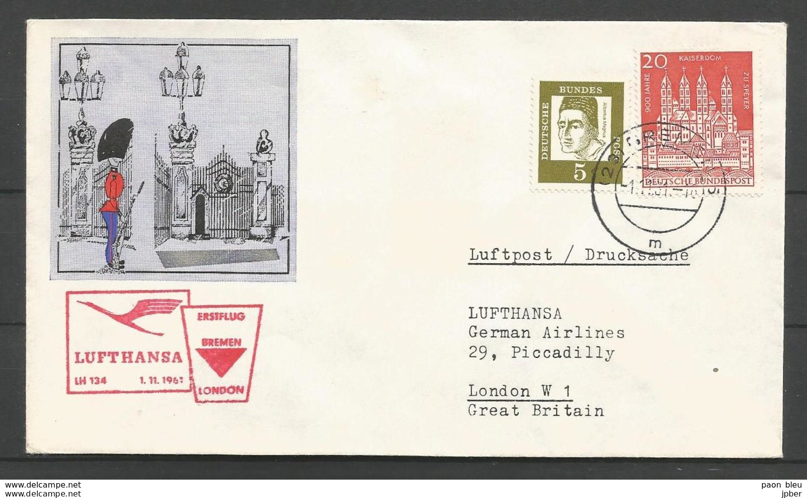 Aerophilatelie - Deutschland - Luftpost - 1961 - Erstflug Lufthansa Bremen-London - KaiserDom Speyer - Other & Unclassified