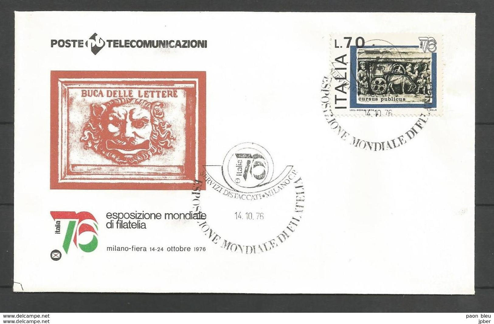 Italie - Lettre 25/10/1976 - Esposizione Mondiale Di Filatelia - Italia 76 - Exposition Mondiale De Philatélie - 1971-80: Poststempel