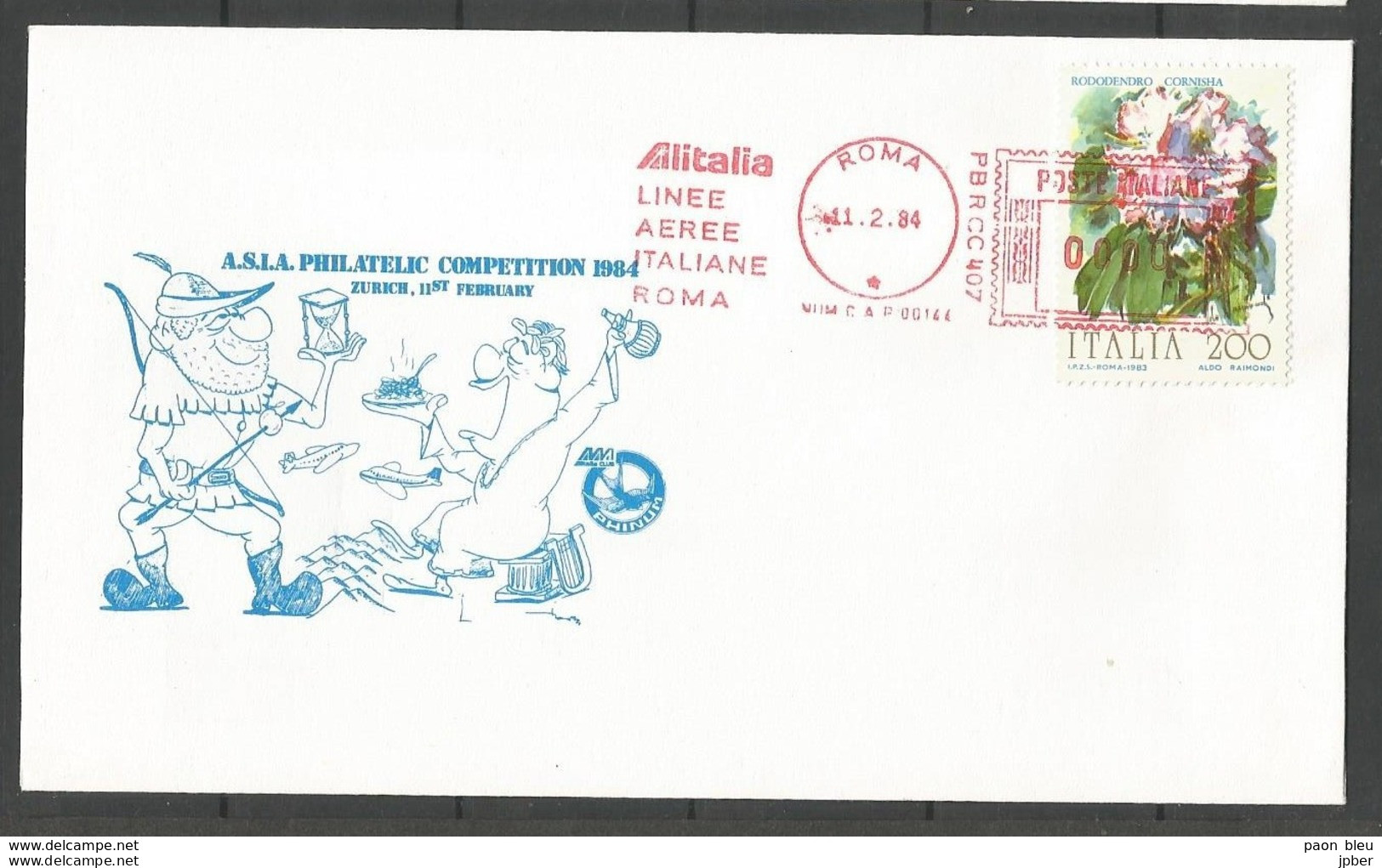 Aérophilatélie - Italie - Lettre 11/02/84 - Alitalia Phinum - Philatelic Competition Zurich - 1981-90: Marcophilia