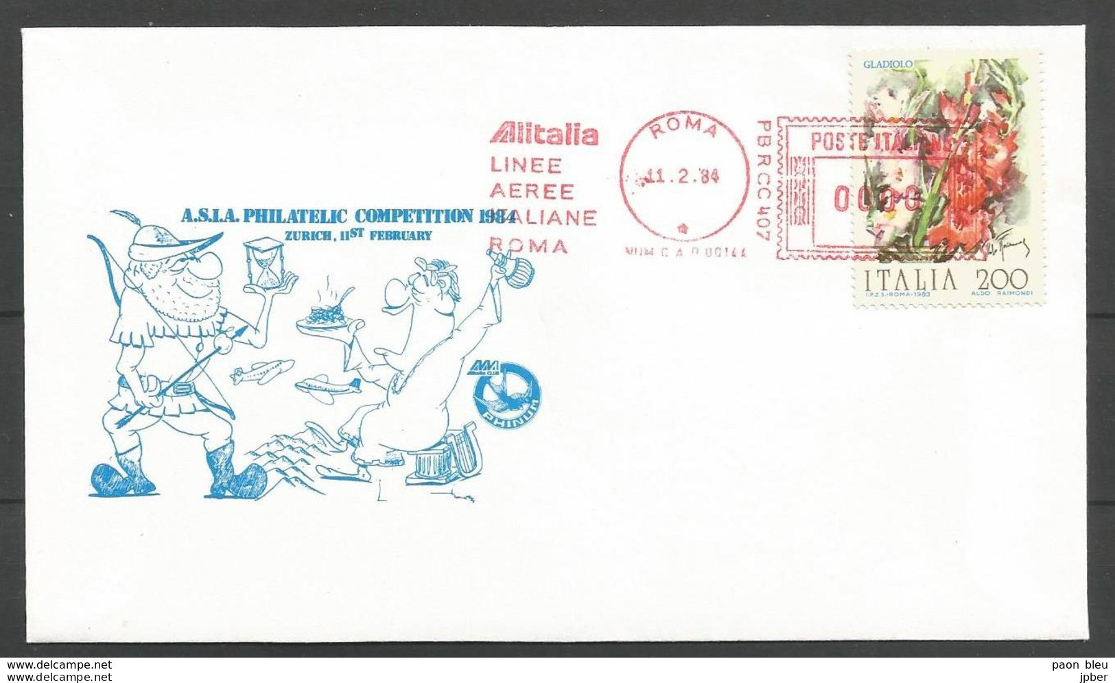 Aérophilatélie - Italie - Lettre 11/02/84 - Alitalia Phinum - Philatelic Competition Zurich - 1981-90: Marcofilia