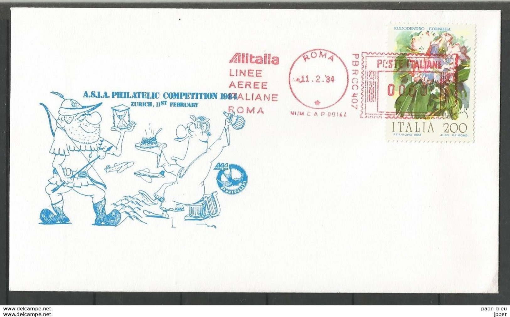 Aérophilatélie - Italie - Lettre 11/02/84 - Alitalia Phinum - Philatelic Competition Zurich - 1981-90: Marcofilia