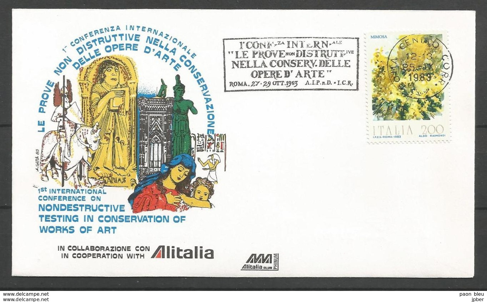 Aérophilatélie - Italie - Lettre 26/09/83 - Alitalia - Conservation Oeuvres D'art / Opere D'arte - Mimosa - 1981-90: Marcofilie