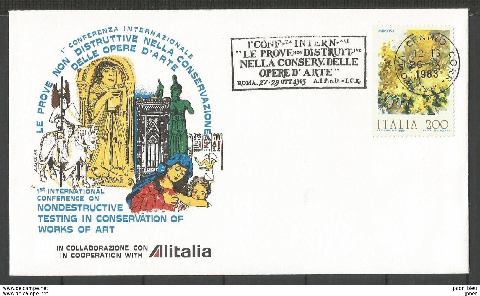 Aérophilatélie - Italie - Lettre 26/09/83 - Alitalia - Conservation Oeuvres D'art / Opere D'arte - Mimosa - 1981-90: Marcofilia