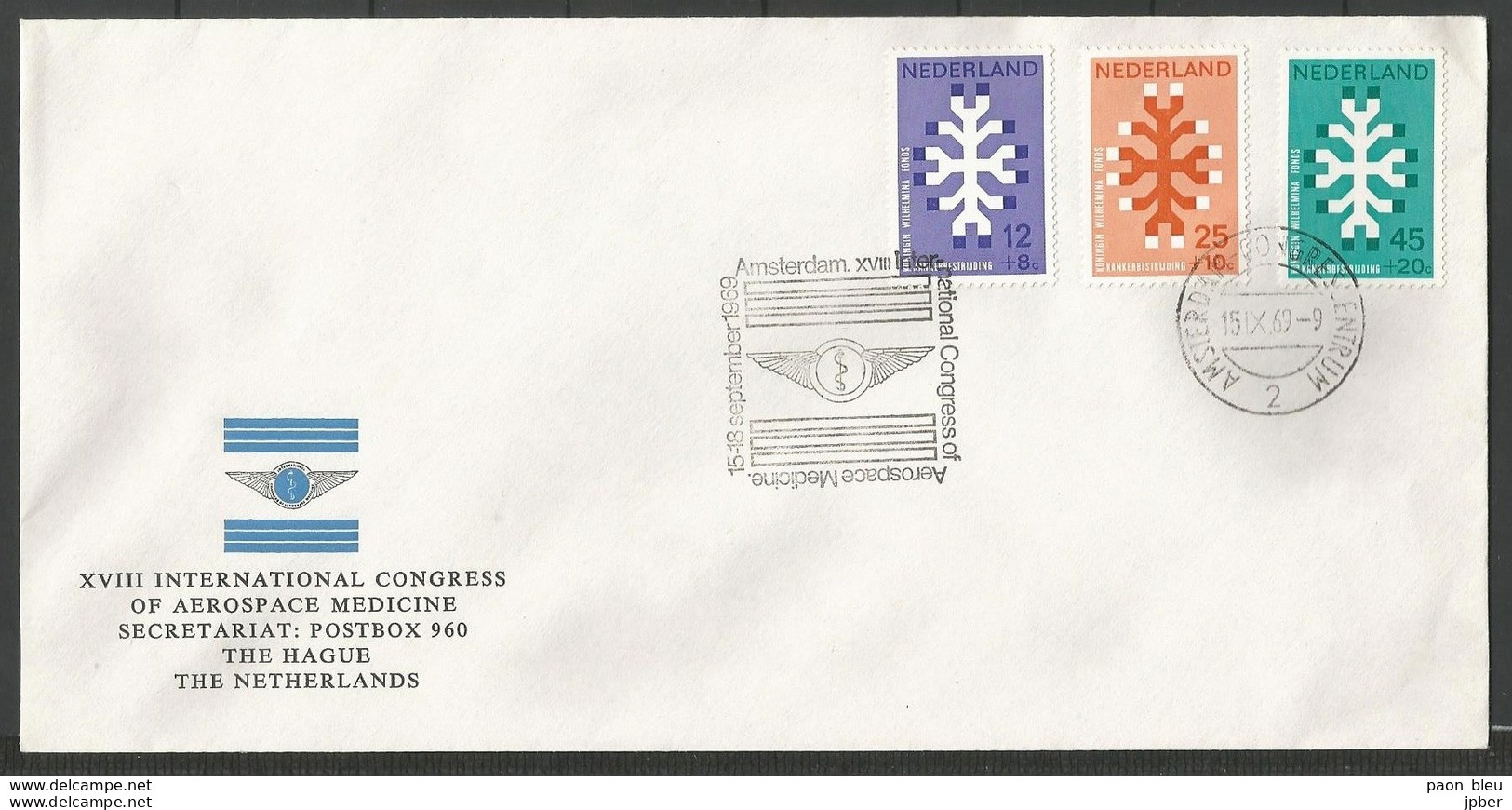 Aérophilatélie - Pays-Bas - Lettre 1969 Amsterdam - Congress Aerospace Medecine - Poststempel