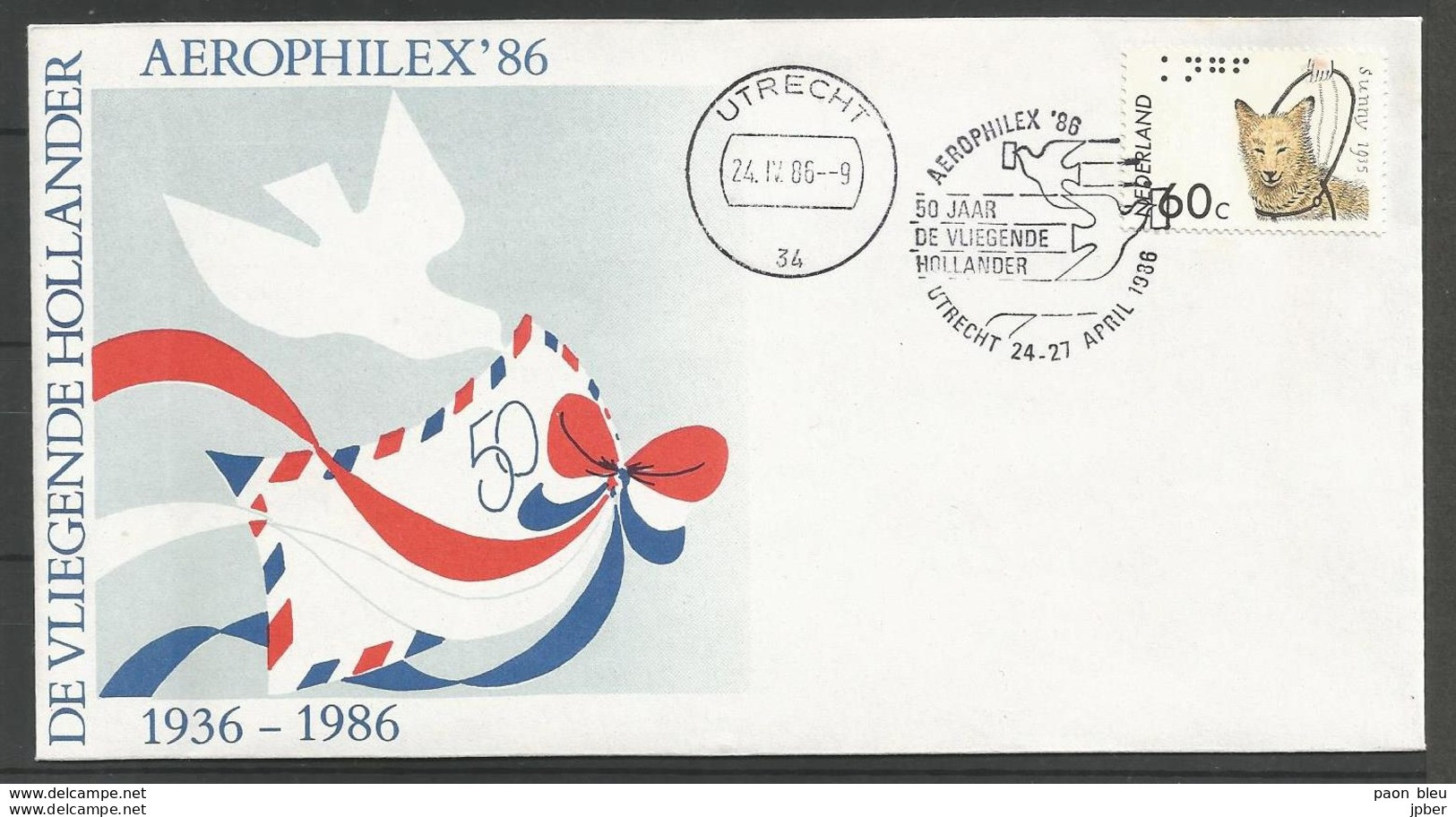 Aérophilatélie - Pays-Bas - Lettre 1986 Utrecht - Aerophilex - De Vliegende Hollander - Posta Aerea